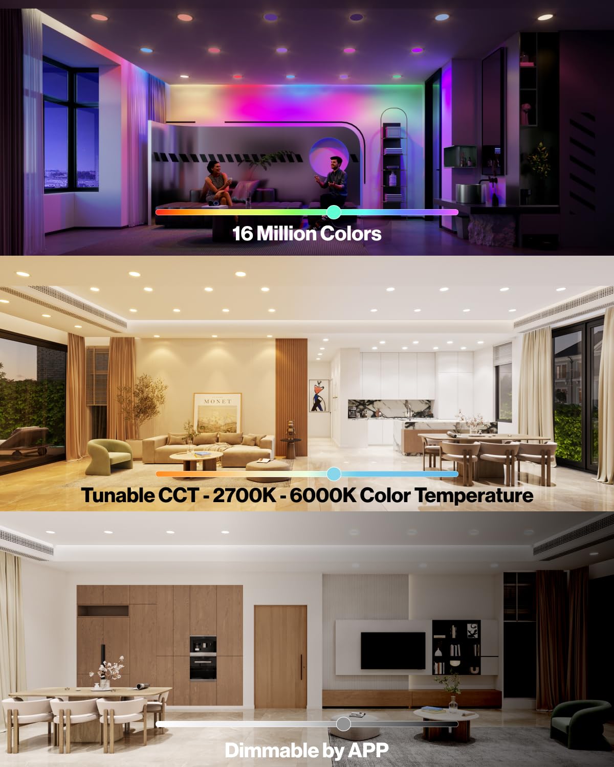 Sunco 4 Pack Led Recessed 6 Inch, Smart Rgbw Color Changing Can Lights, High Brightness 1200 Lm, 14W, Retrofit Installation, Compatible With Amazon Alexa & Google Assistant - Ul