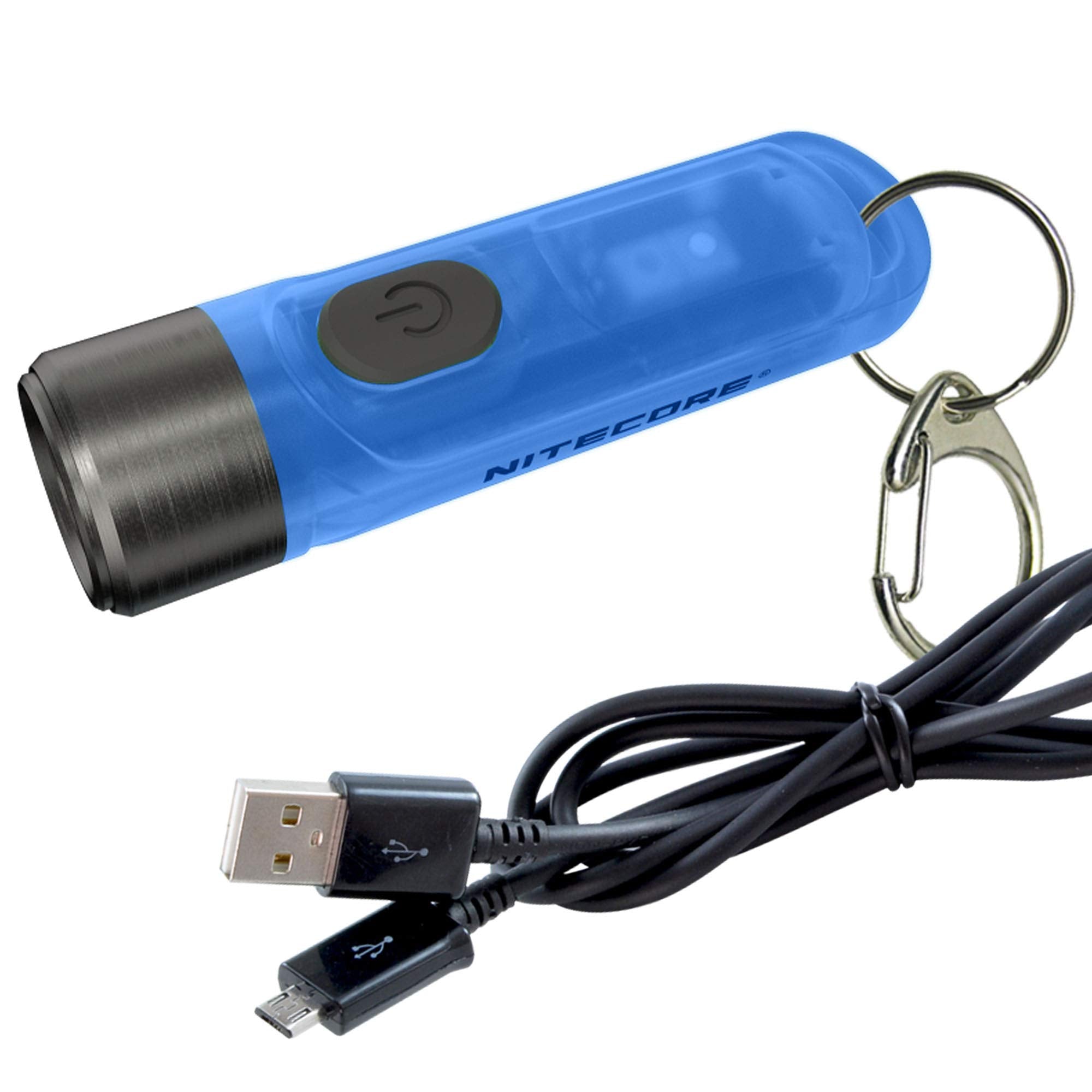 Nitecore Tiki GITD Blue Keychain Flashlight, 300 Lumen EDC, USB-C Rechargeable, Model TIKI-GITD-BL+UCORD