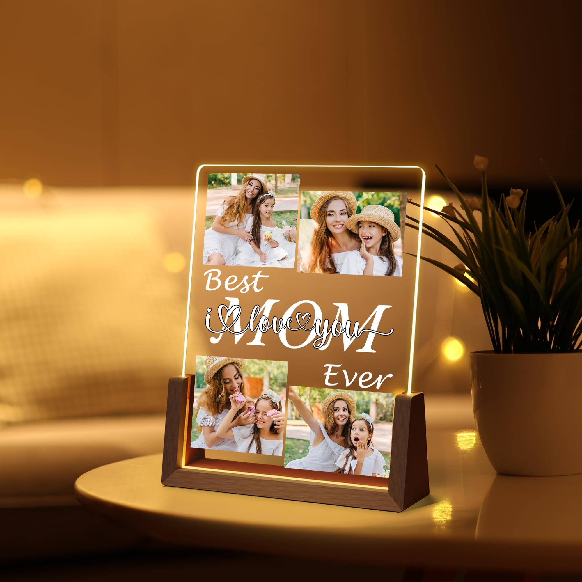 Maiwell Personalized Mothers Day Birthday Gifts For Mom Wife  Custom Best Mom Ever Gifts From Daughter Son Husband  Acrylic Night Light Picture Frame With Photo Name Christmas Gift For Mama Women