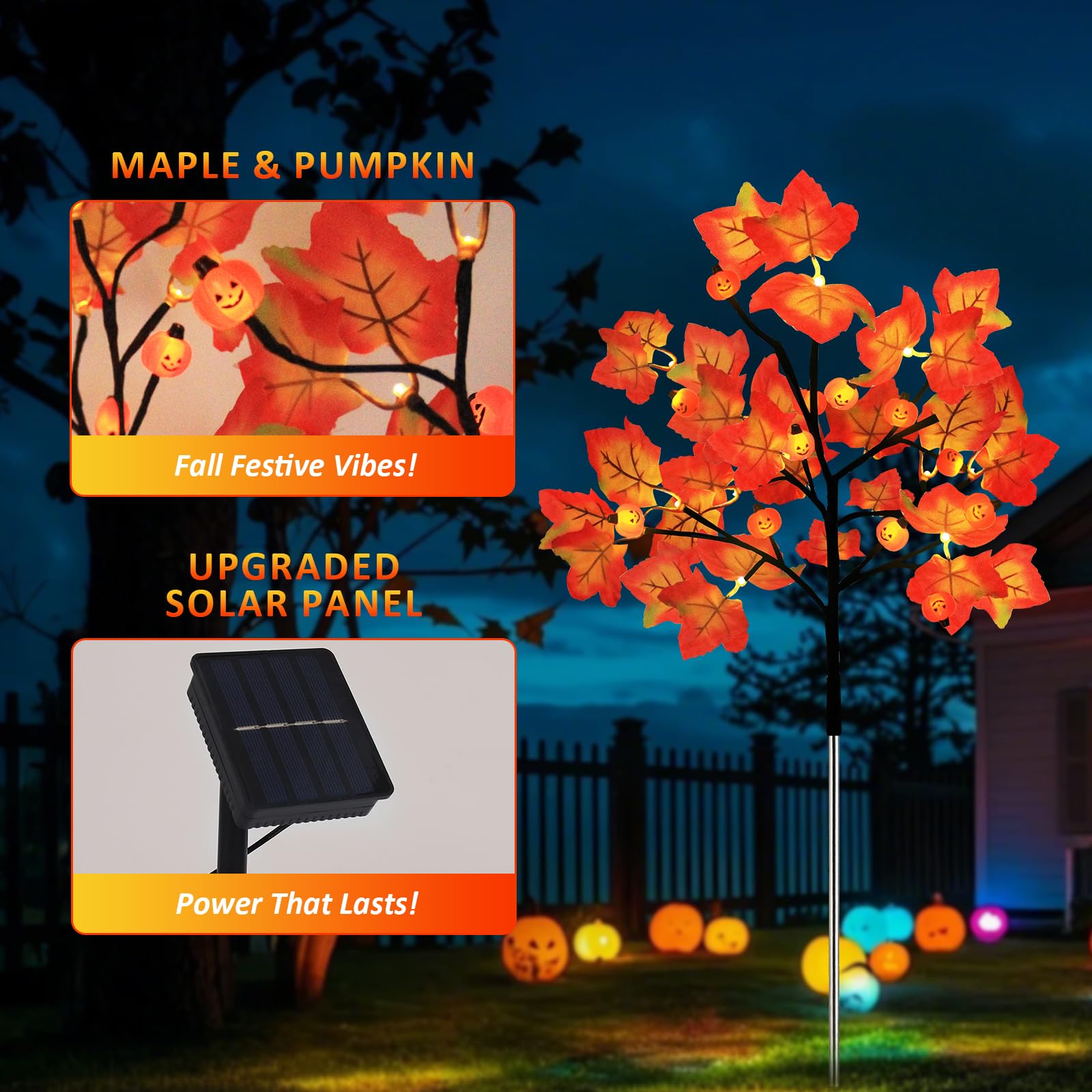 4 Packs Solar Fall Thanksgiving Decorations Outdoor  80Led Maple Leaf Pumpkin Fall Lights For Outdoor Fall Decorations  Waterproof Thanksgiving Lights For Yard  Pathway Harvest Decor