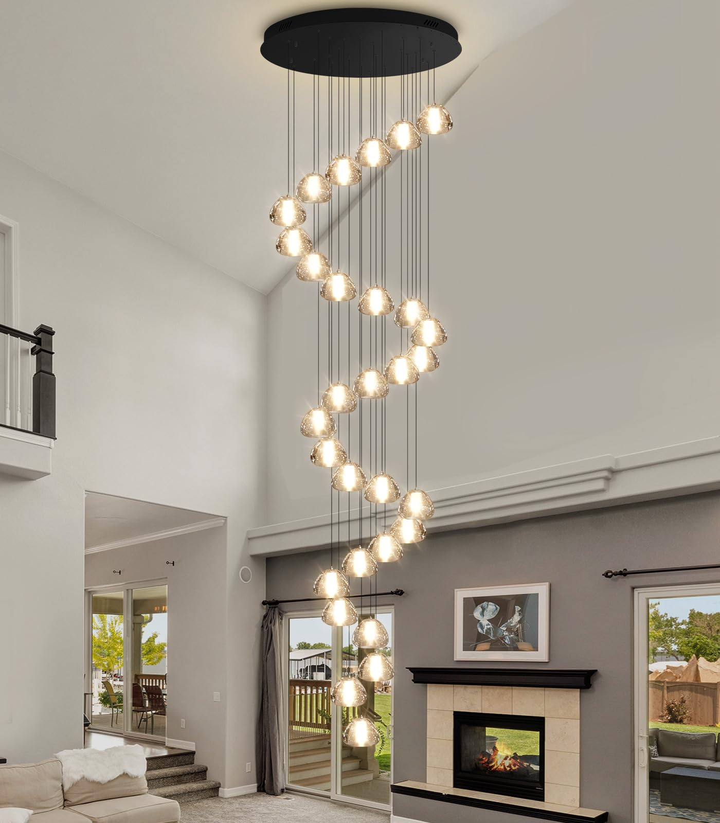 dolria 197 Long Large Crystal Chandeliers 30-Lights LED Chandeliers for High Ceiling Handing Light Fixture for Entrance Hallway Foyer Staircase