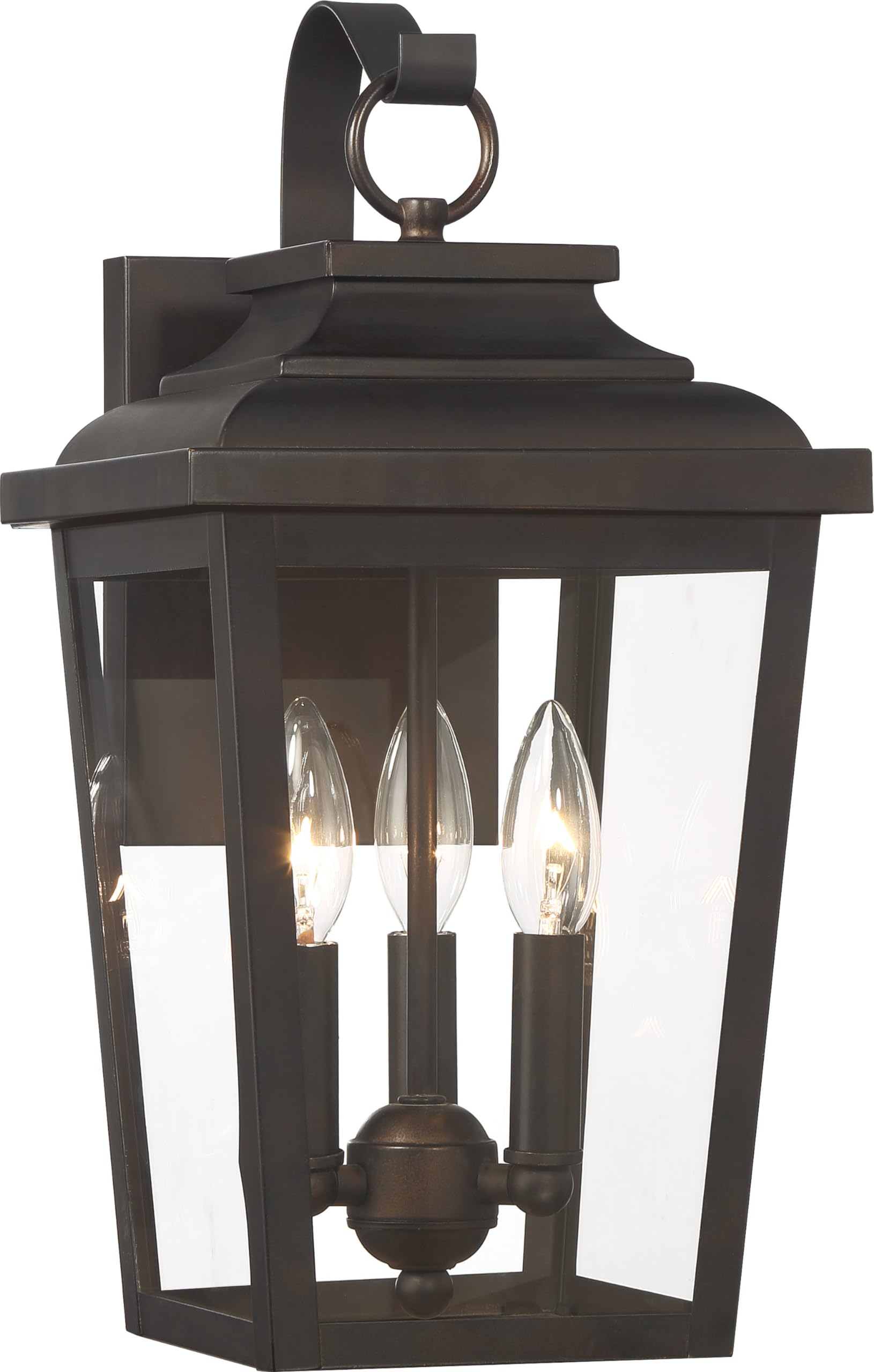 The Great Outdoors Irvington Manor 3 Light Wall Mount in Chelesa Bronze Finish with Clear Glass