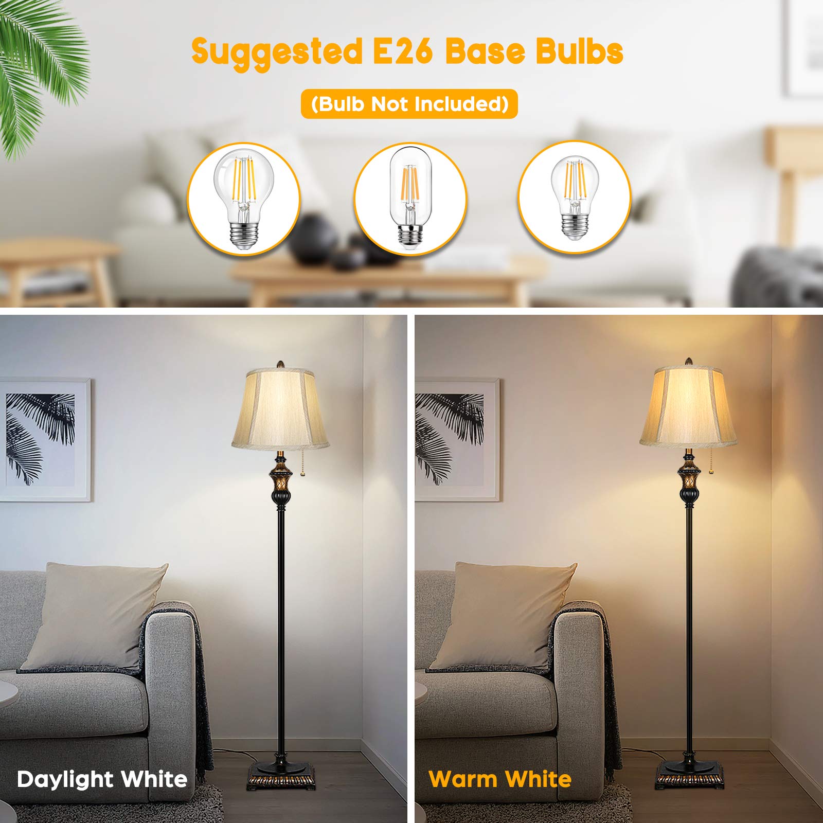 Tobusa Bronze Traditional Floor Lamp, Vintage Tall Pole Light With Pull Chain For Living Room