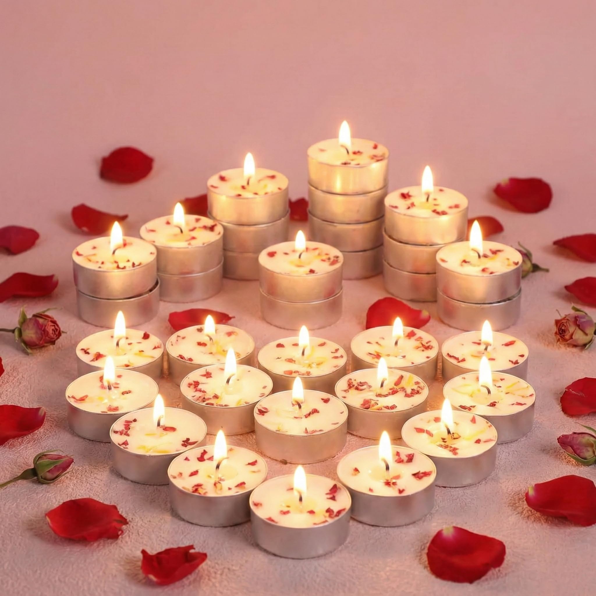 Rose Scented Tealight Candles 16 Pack - 4-Hour Palm Wax White Tea Lights  Plant Dried Flower Tea Lights Candle (Paraffin-Free)  Scented Votive Candles for Home/Yoga/Bath/Meditation