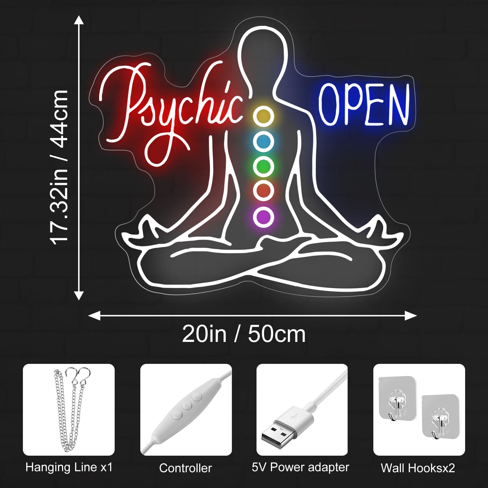 Psychic Open Neon Sign Charka Neon Light  Yoga Led Sign  Exercise Room Wall Decor  Buddha Lotus  Pilates Studio Art Meditation Room Wall Art Yoga Lover Gift  Psychic Chakras Healing Exercise  20*X17.3