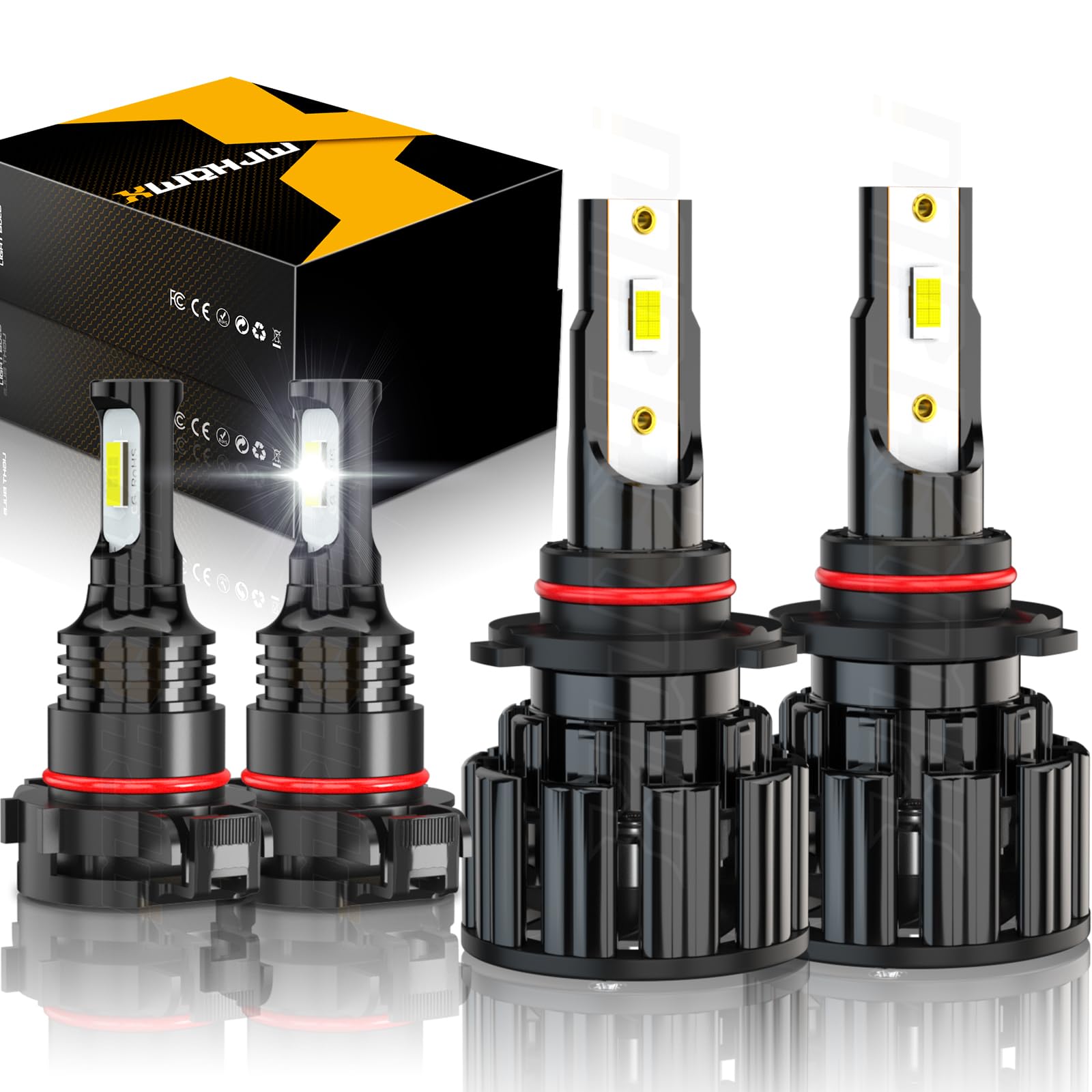XWQHJW 9012 5202 Bulbs, 4-Pack Combo Kit, High/Low Beam & Fog Lights, 6000K Light, Compatible with 2014-201