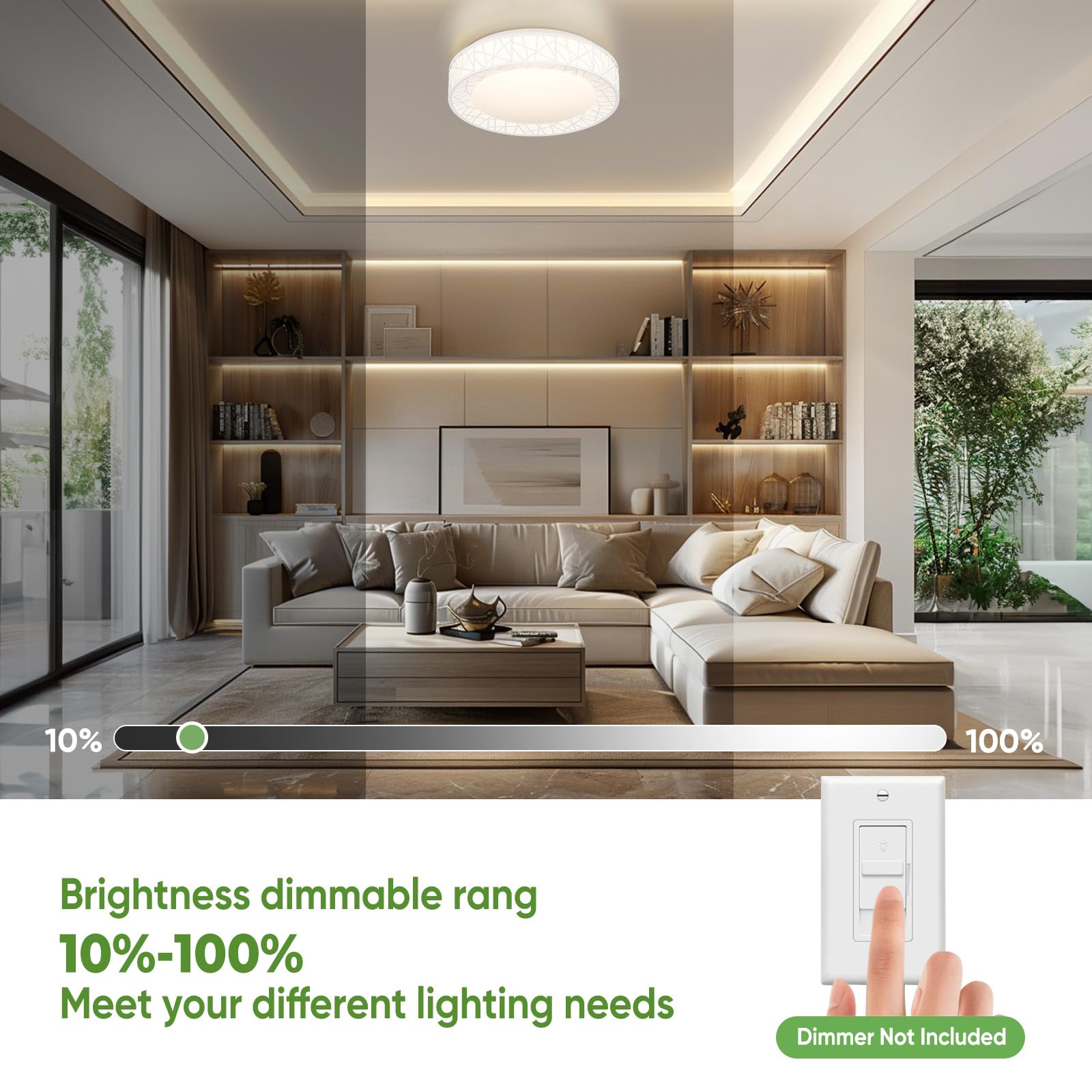 Lightania 12 Inch Flush Mount Ceiling Light, Modern White Led Ceiling Light Fixture, 20W 1400Lm 2700-6500K Adjustable, Dimmable