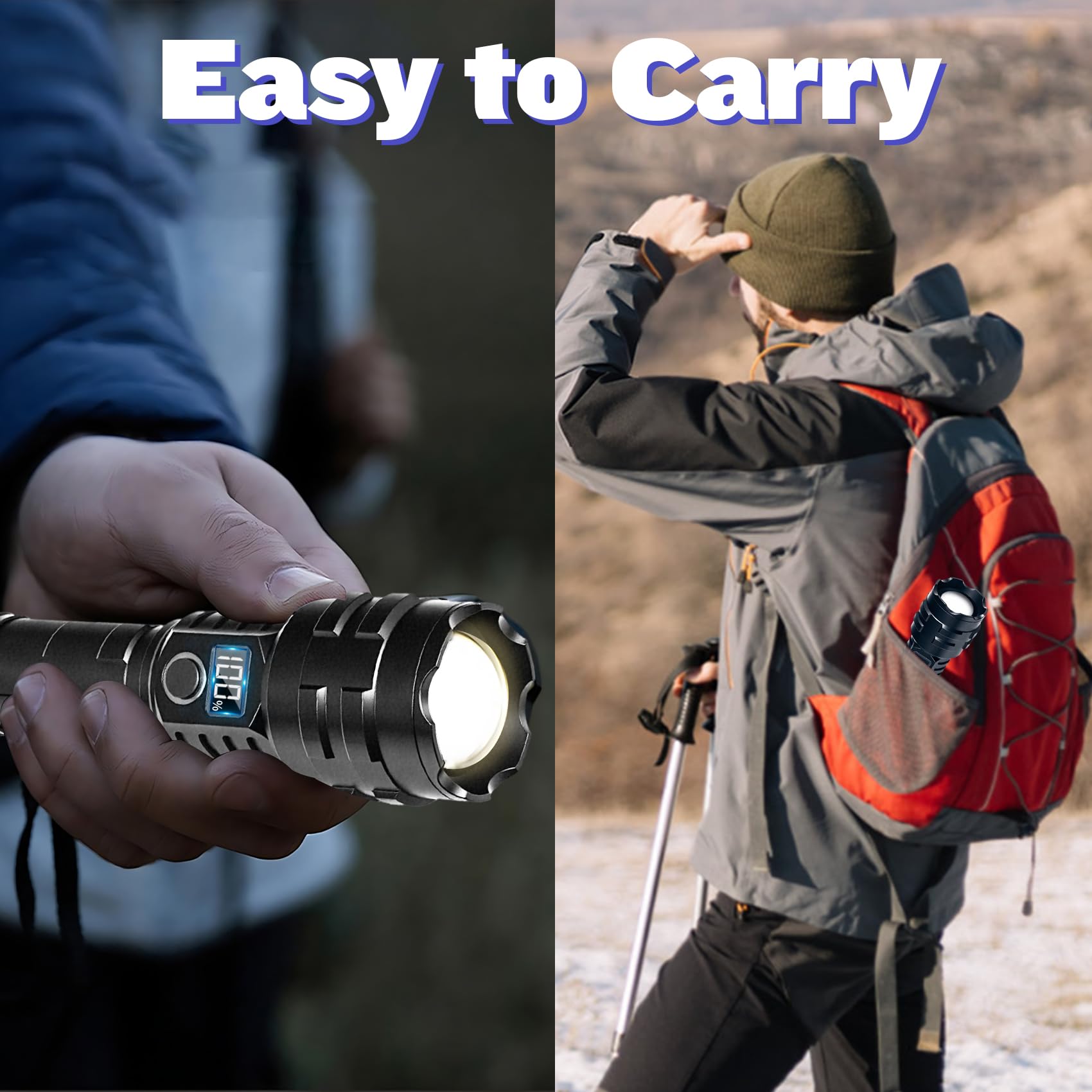 Hmfree Flashlights High Lumens Rechargeable  1000000 Lumens Hight Lumens Super Bright Handheld Led Flash Light Powerful Emergency Linternas  Waterproof  Long Lasting  For Hiking Camping Gift