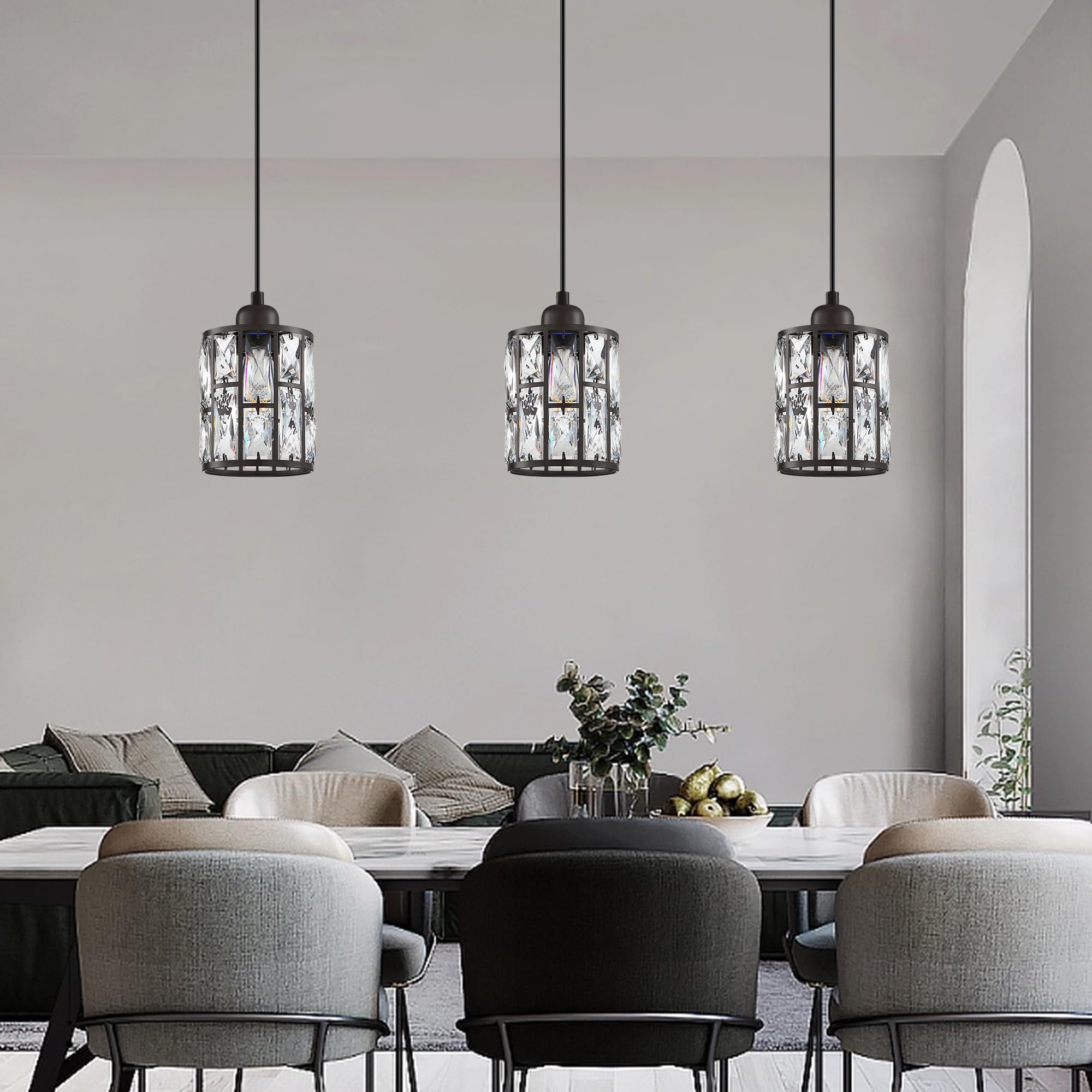 Dolaimy House 3 Pack 1 Light Modern 5.3 Crystal Hanging Kitchen Island Ceiling Pendant Light Fixture Oil Rubbed Bronze Finish For Bar  Dining Room Over
