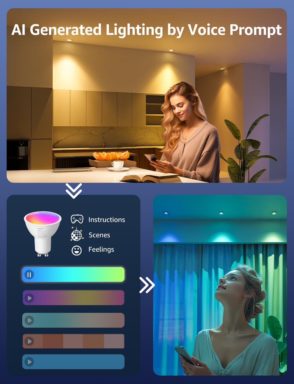 Lepro BG1 Smart Bulb - RGBCW Dimmable LED, Works with Alexa & Google Assistant, Multi-colored, 4 Pack