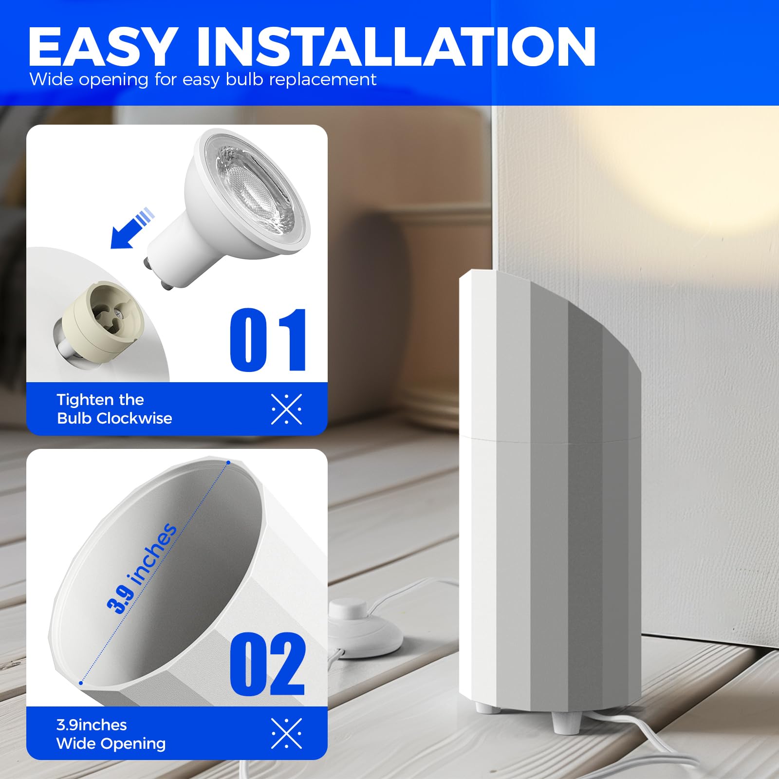 Barrina Up Lights Indoor Spotlight, 3000K Gu10 Bulb, 2 In 1 Detachable Uplight Indoor Floor Can Light, 6.56Ft Plug Cord & Foot S