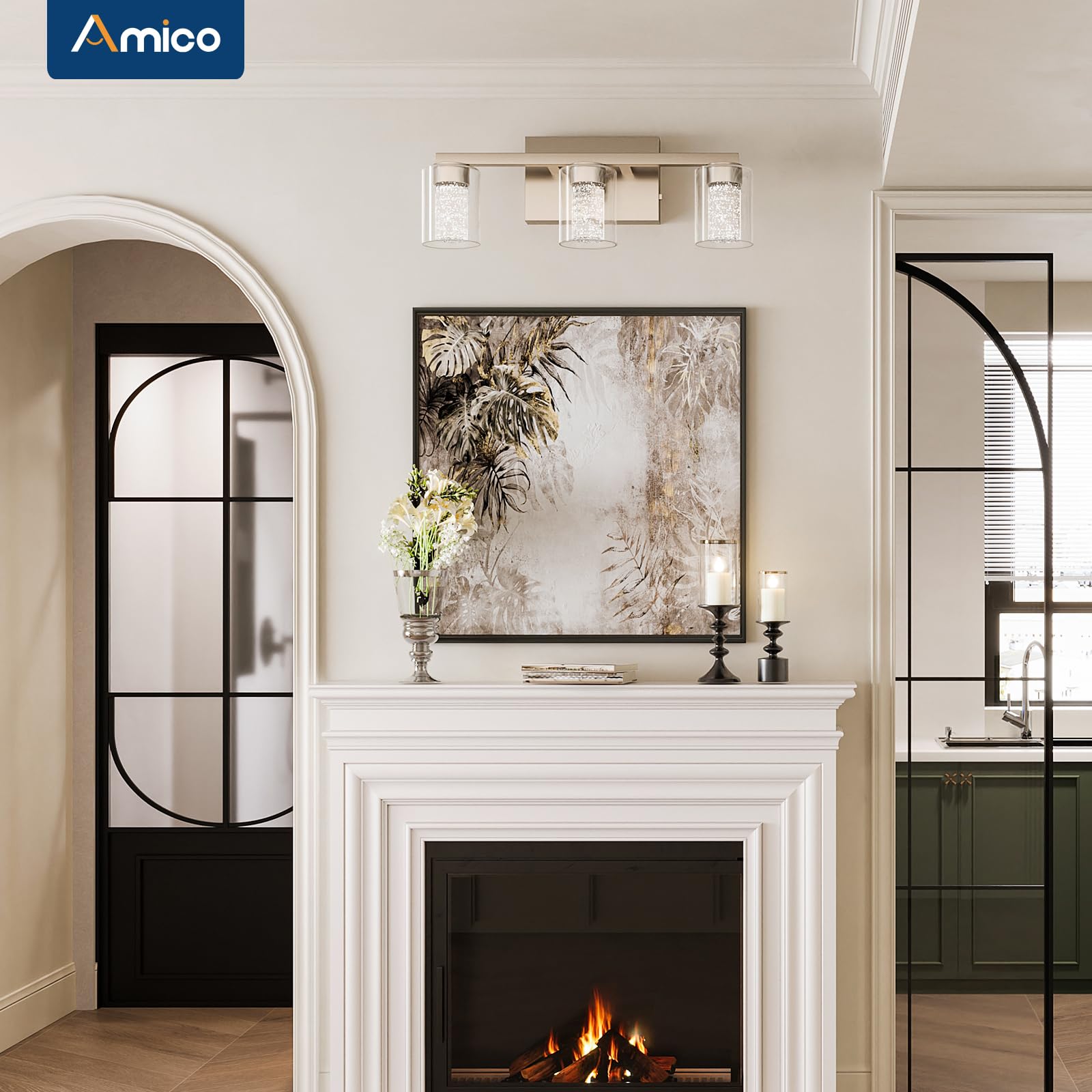 Amico Bathroom Vanity Lights, 3 Lights Brushed Nickel Bathroom Lighs With 3 Color Modes (3000K/4000K/6000K) Adjustable And Eye P