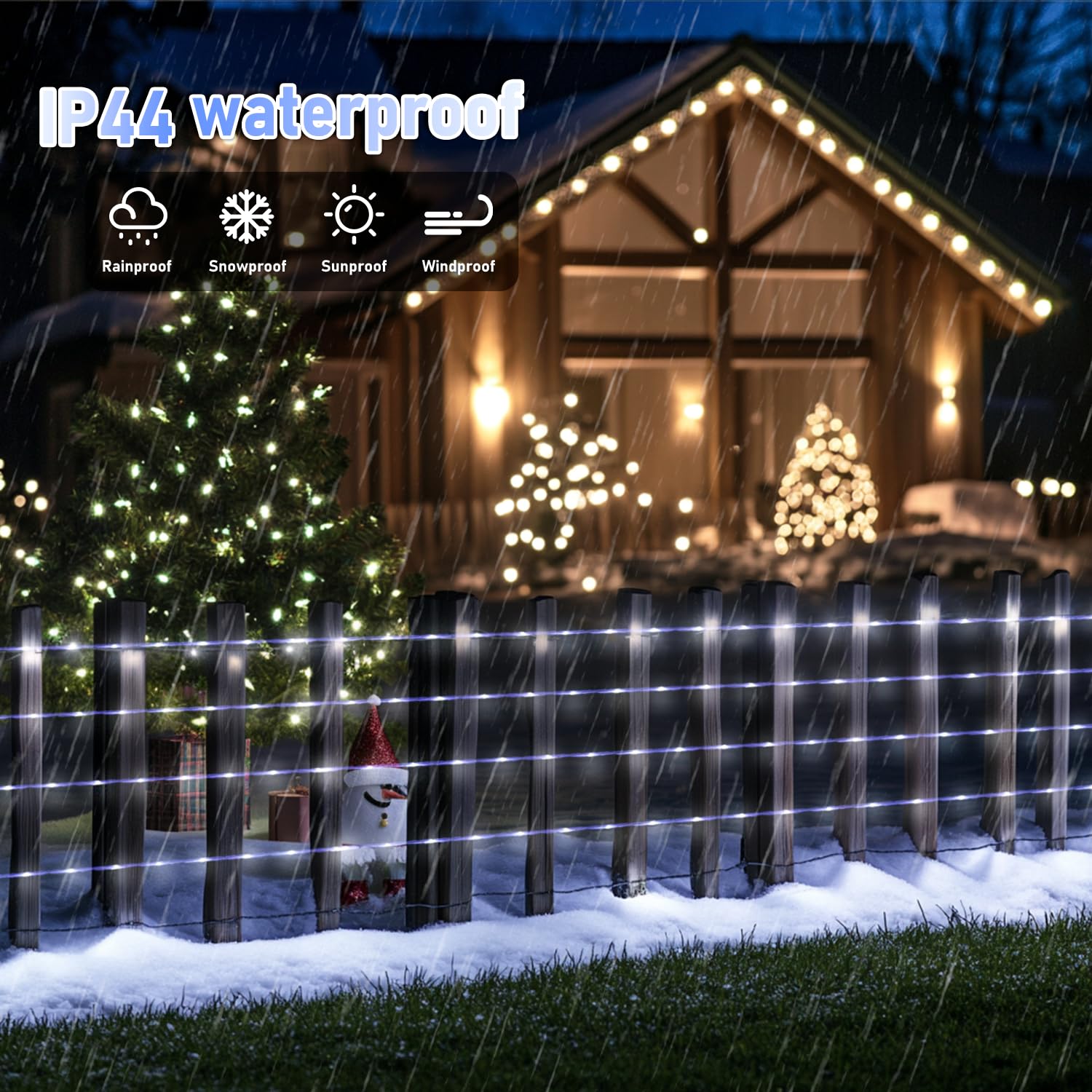 Potive 100 Led White Christmas Lights Battery Operated, Battery Rope Lights Outdoor Waterproof With Remote, 33Ft Battery Powered String Lights For Camping Tent Pool Garden Decorations (2 Pack)