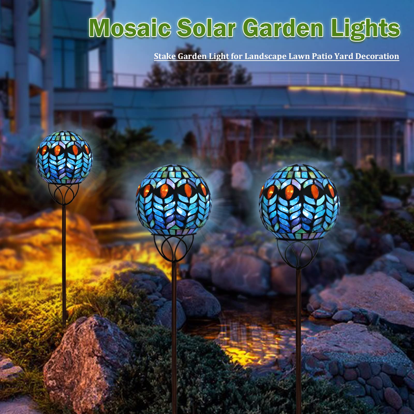 Vcuteka Colorful Glass Solar Garden Lights - Waterproof Led Pathway Stake Light For Outdoor Decor