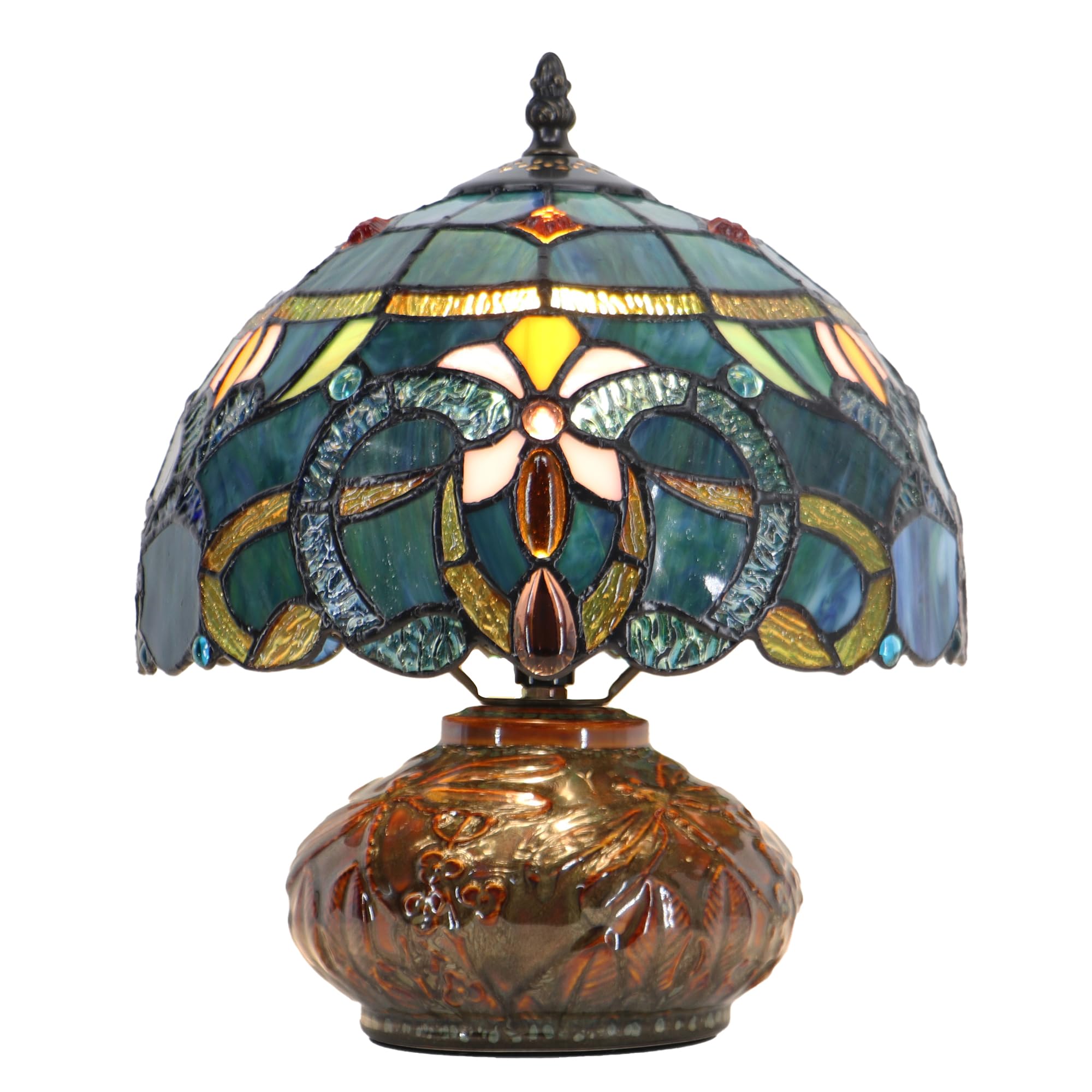 LXHCYOU Small Tiffany Table Lamp, 10X10X11 Inch Mini Stained Glass Mushroom Desk Light Memory Sympathy Ceramic lamp (Blue Baroqu