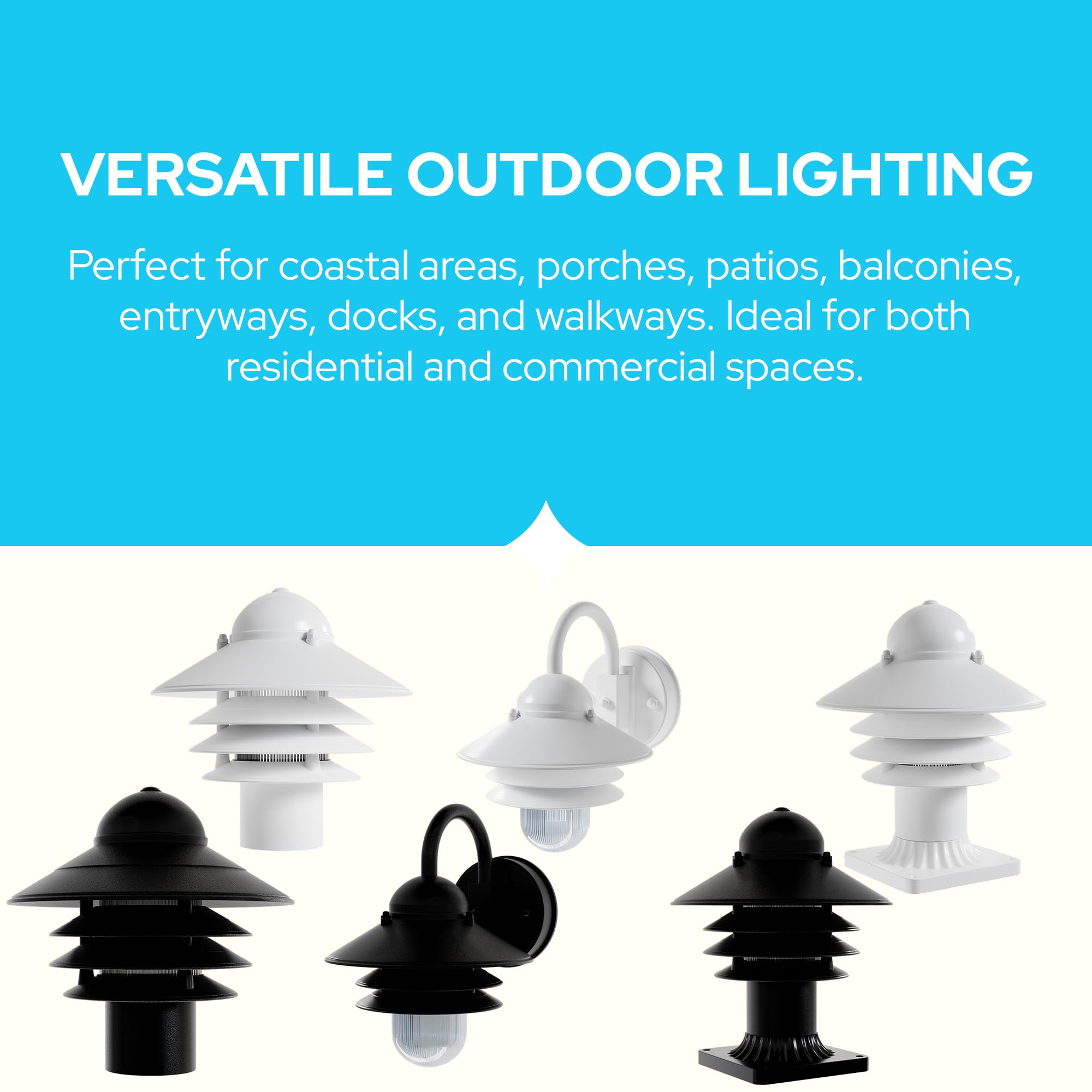 Kastlite Nautical Walkway Outdoor Lamp Post Light Fixture - Rust & Waterproof Non-Metallic Coastal Lantern - Fits 3 Poles - Ul Listed Driveway & Boat Dock Lighting Fixture - Usa Made  Matte White