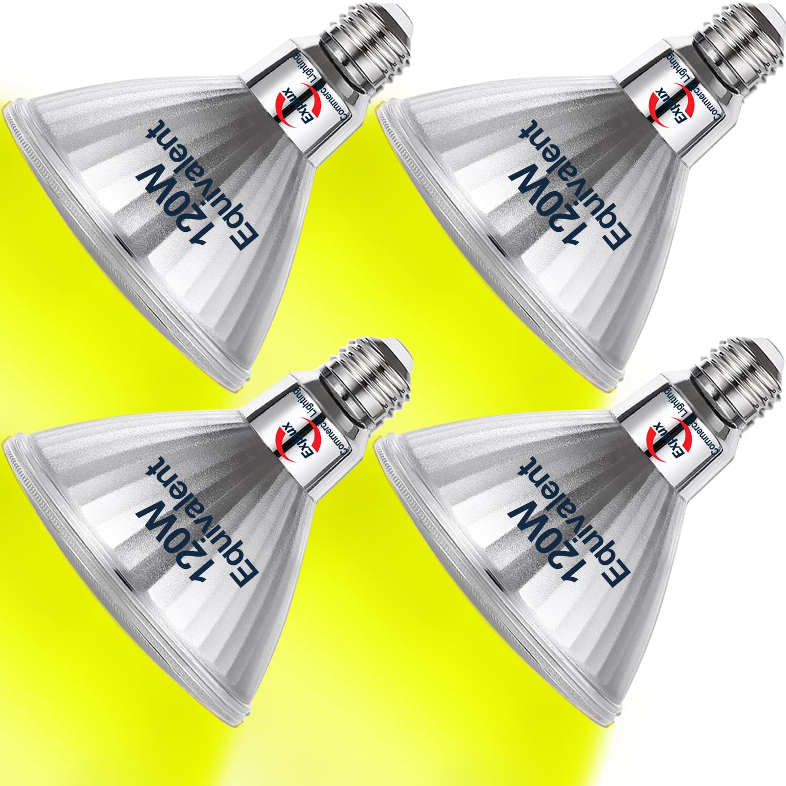 Explux LED PAR38 Outdoor Flood Light Bulbs, Dimmable, Weatherproof, 120W Equivalent, 4-Pack, Yellow, Glass, Model LL14W/PAR38C3/Y