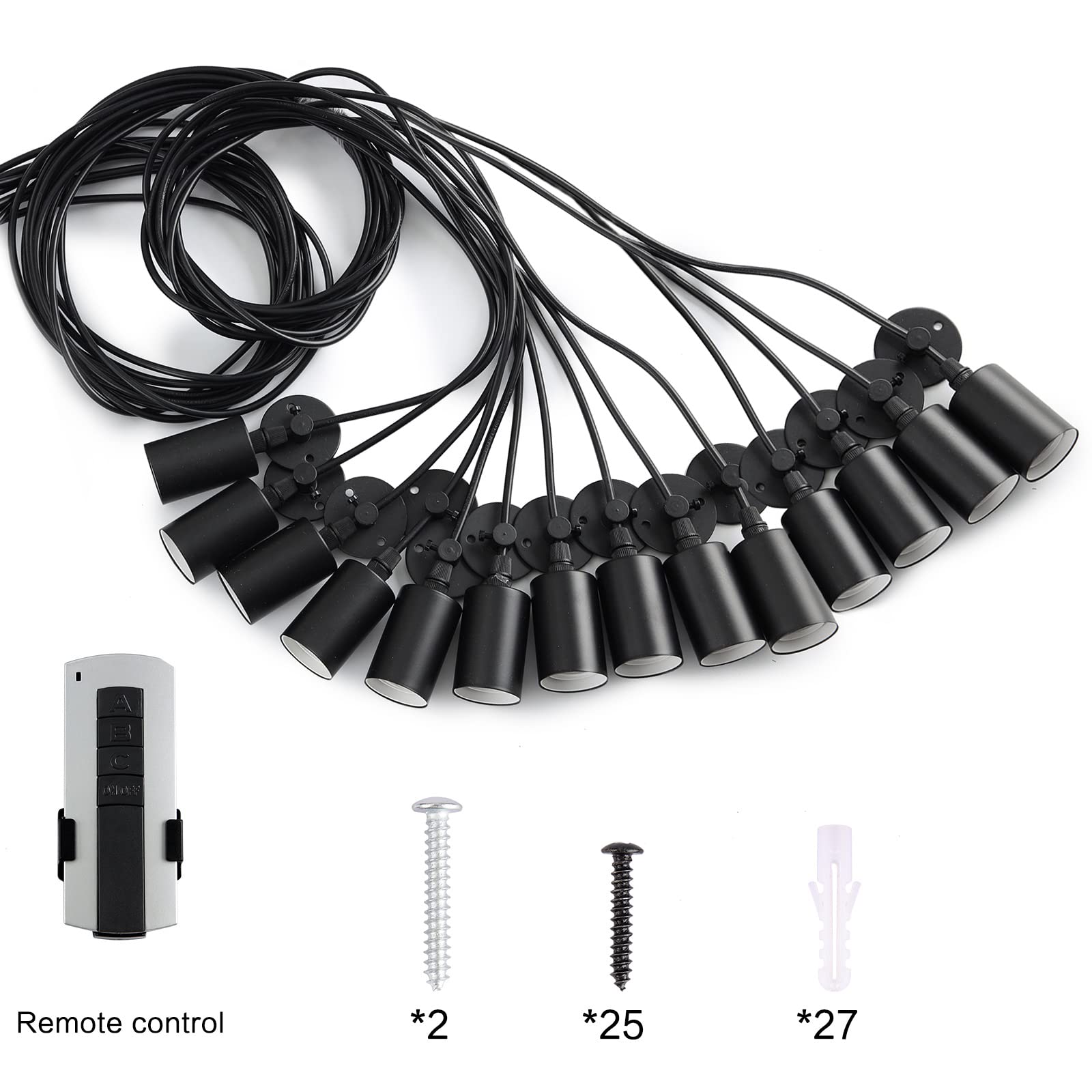 Fuloon Vintage Edison Spider Lamp Pendant Chandelier, 14 Heads, Metal, Black, DW68, Remote Control, 200cm Cable
