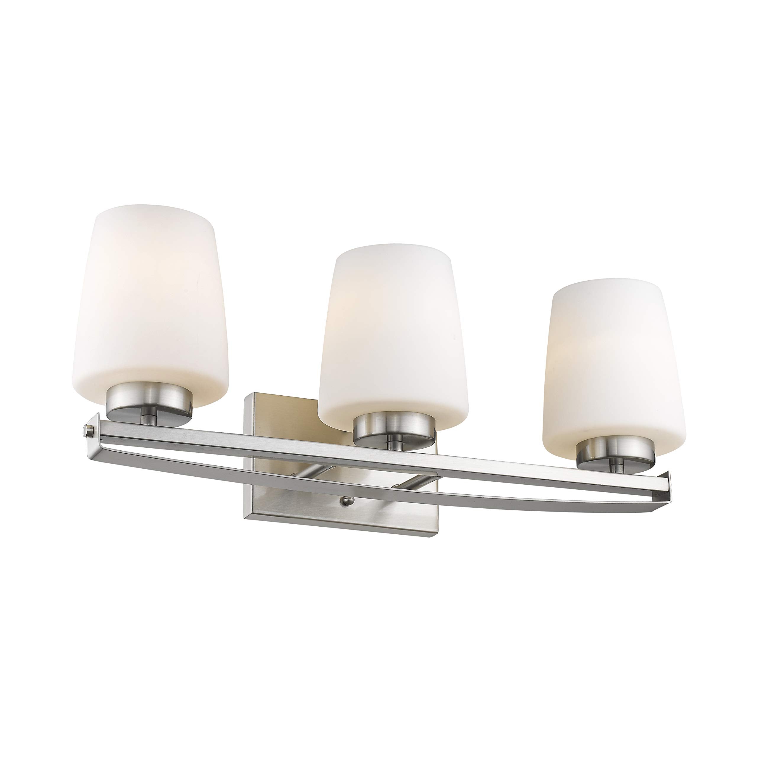 OLIVIA Contemporary 3 Light Brushed Nickel Bath Vanity Light Etched White Glass 23 Wide