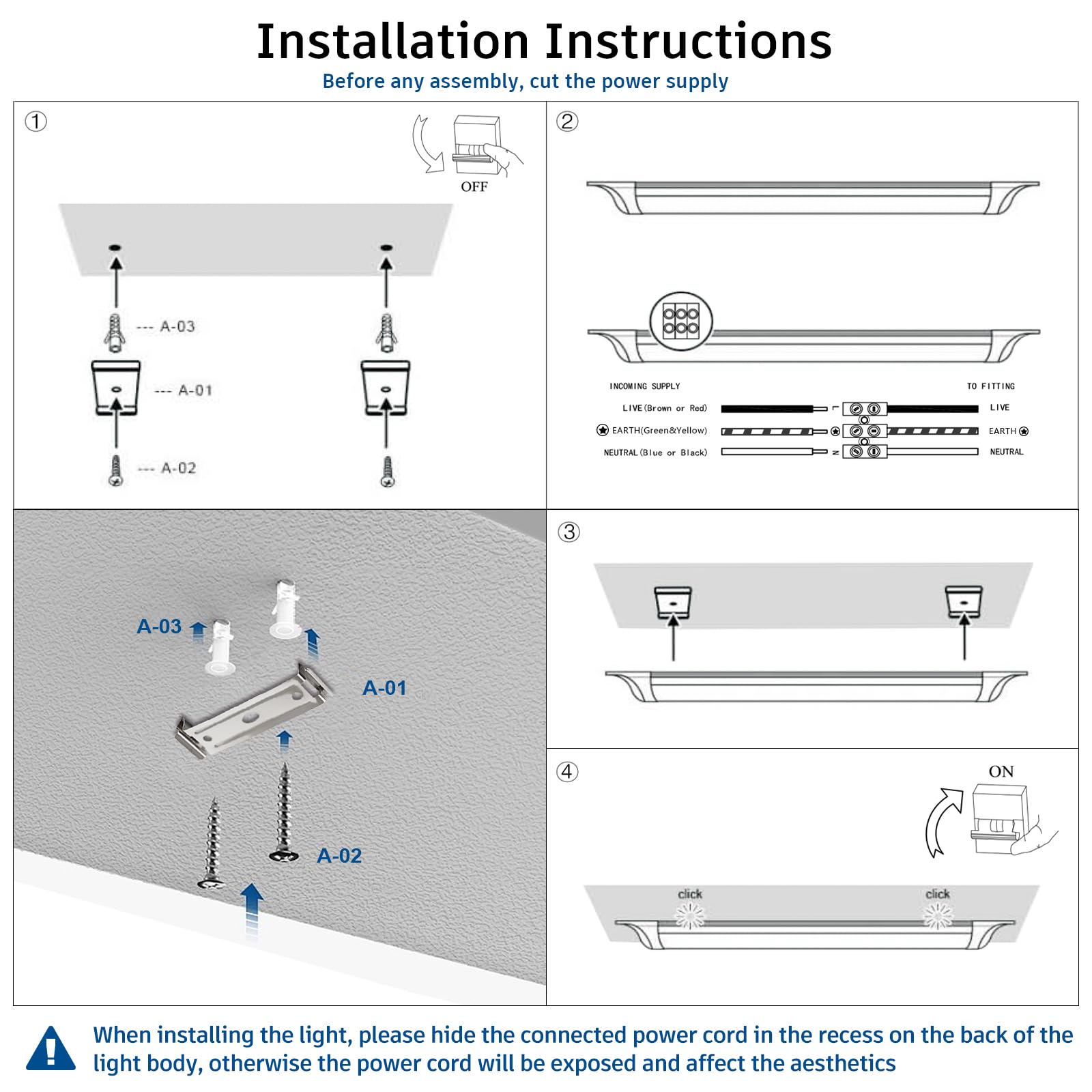 KILIPOL 2FT LED Batten Light, 20W 4000K Neutral White, Ceiling Surface Mounted, Plastic, 2 Packs
