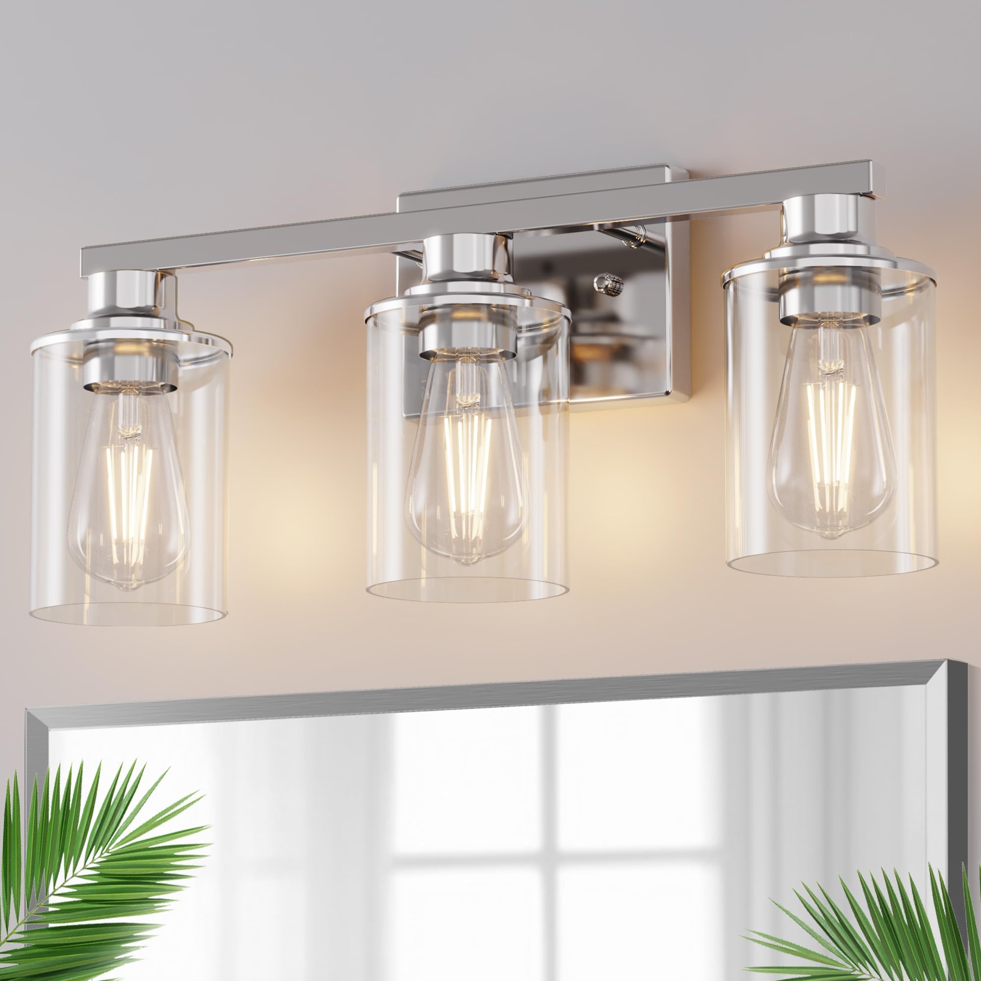 Doresshop 20 Inch Bathroom Light Fixtures  3-Light Chrome Bathroom Lighting Fixtures Over Mirror With Clear Glass Shade  Vanity Lights For Living Room Bedroom