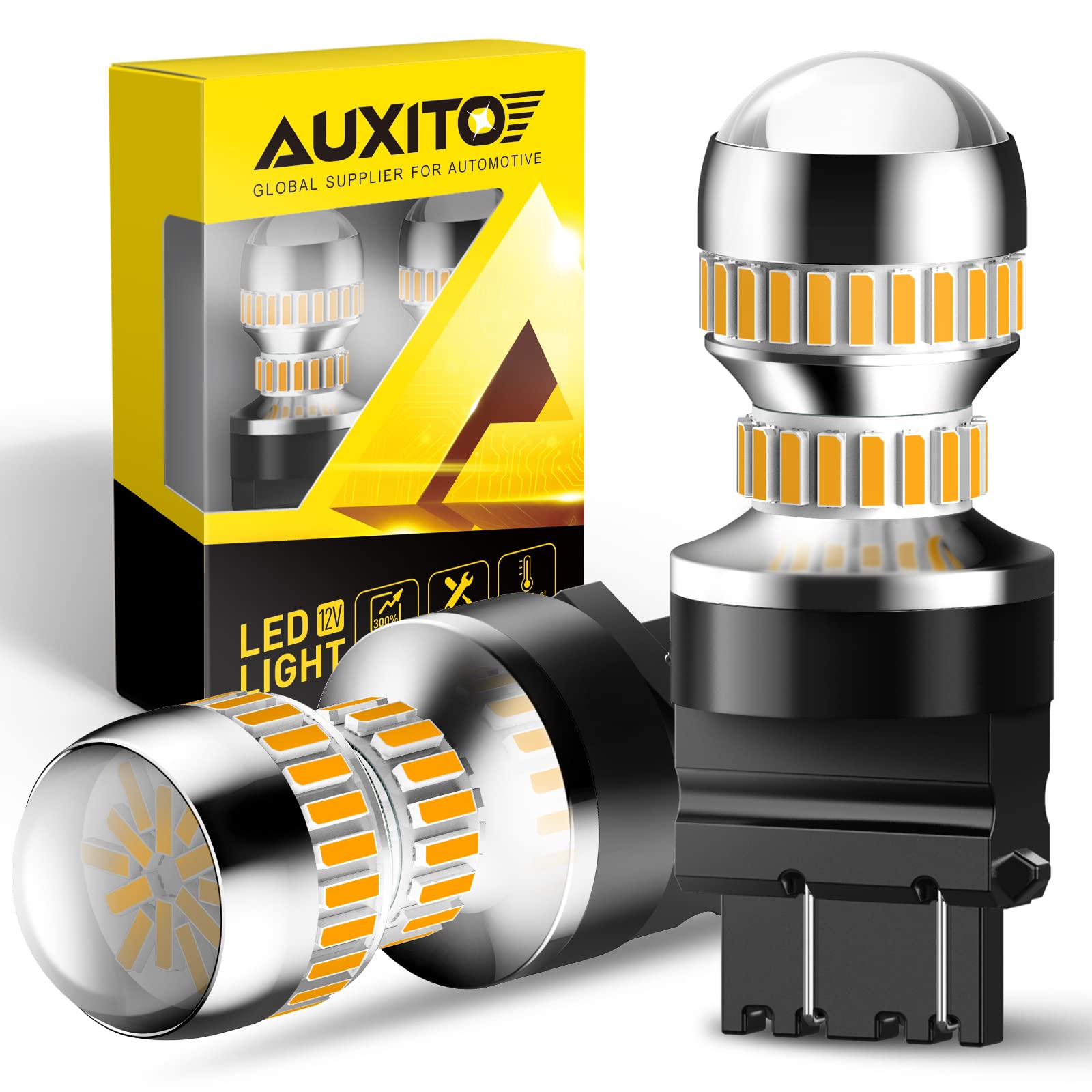 AUXITO LED Turn Signal Light Bulbs 3157 Amber Yellow 400% Brighter for Blinker Parking Brake Lights, Pack of 2