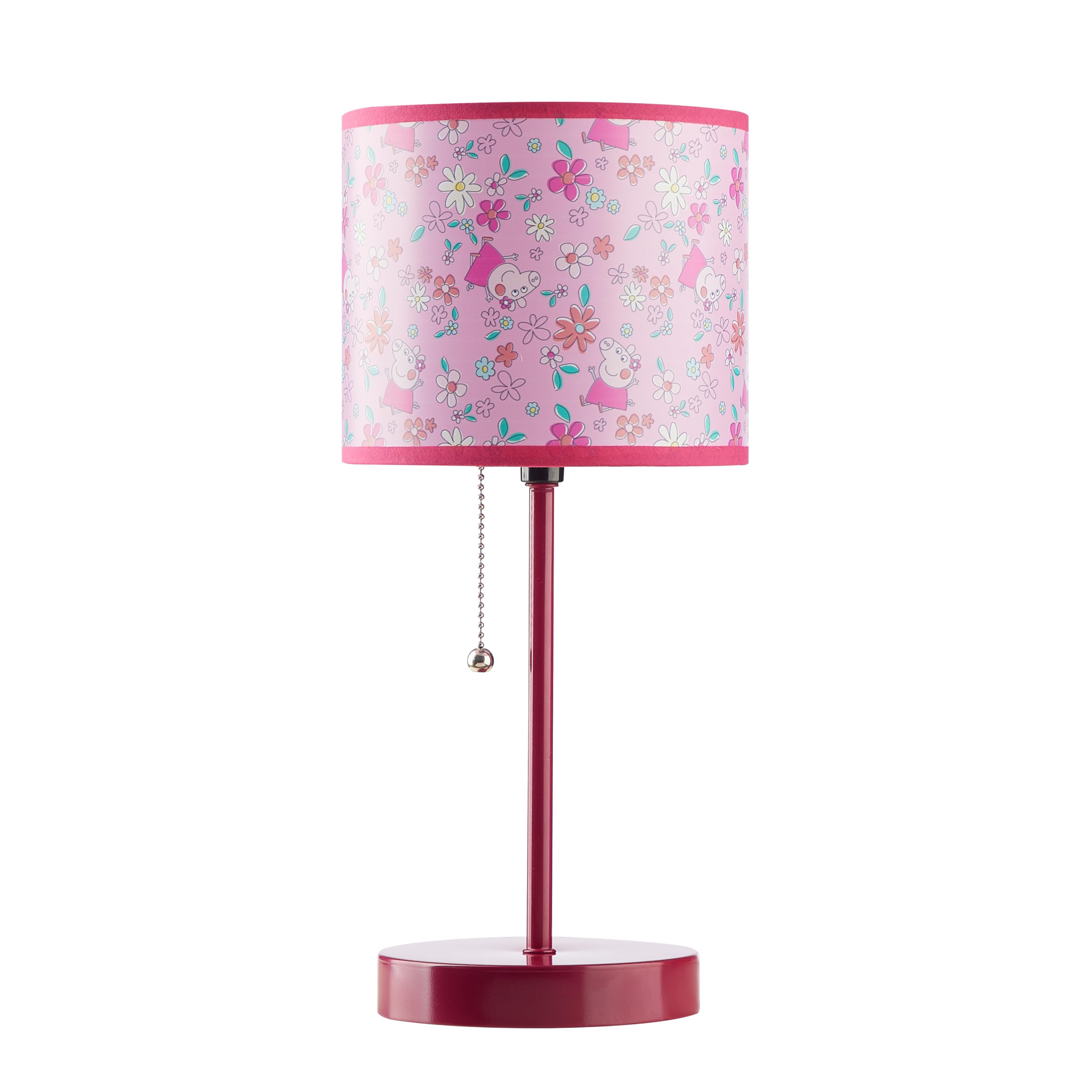 Idea Nuova Table Lamp for Kids  Stick Lamp with Printed Shade & Pull Chain  Bedroom or Nursery Nightstand Lighting Peppa Pig