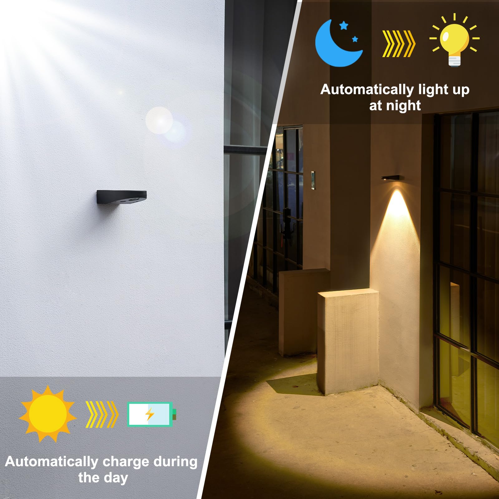 Mrzxy Solar Wall Lights - Waterproof LED Down Light, Warm White, 4 Pack, Model BY04 for Outdoor, Garage, Fence, Landscape Lighting