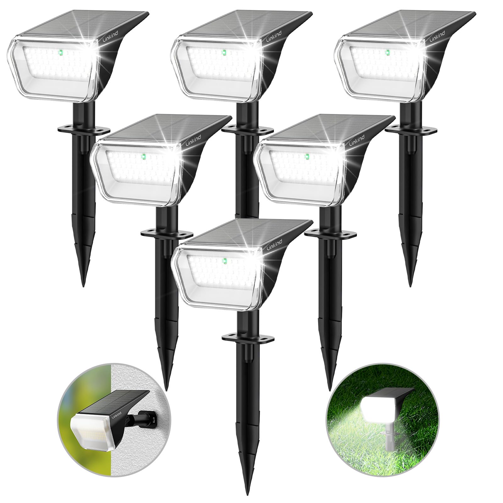 Linkind Solar Spot Lights Outdoor, 60 LEDs, IP67 Waterproof, 6 Pack, Cool White, Model LL18001-SP004_DW-US-6