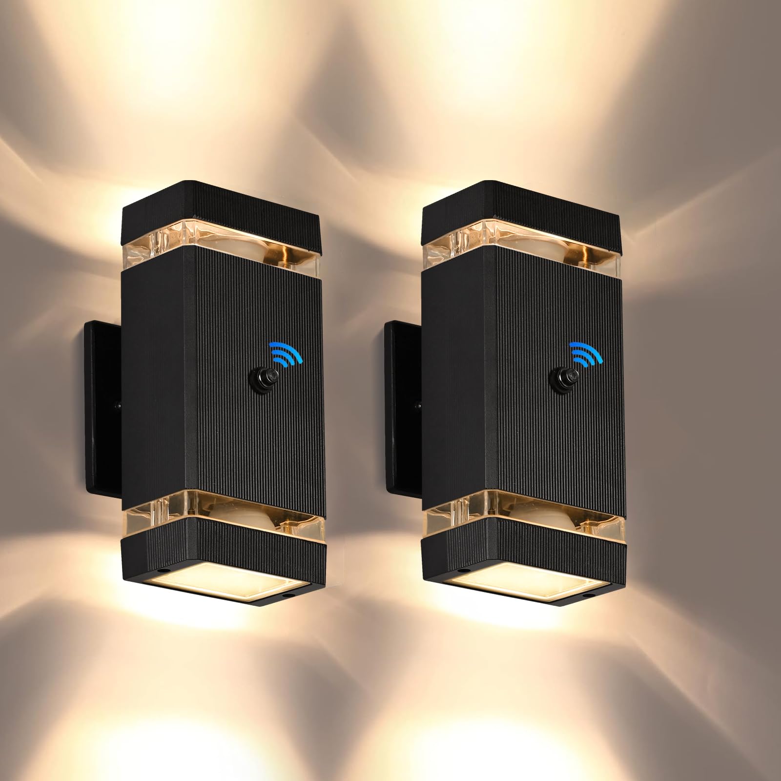 futxnziey Outdoor Wall Lights 2 Packs  Aluminum Up and Down Outdoor Lights  Modern Black Wall Sconce with Dusk to Dawn Sensor Exterior Wall Light for Porch Patio Door