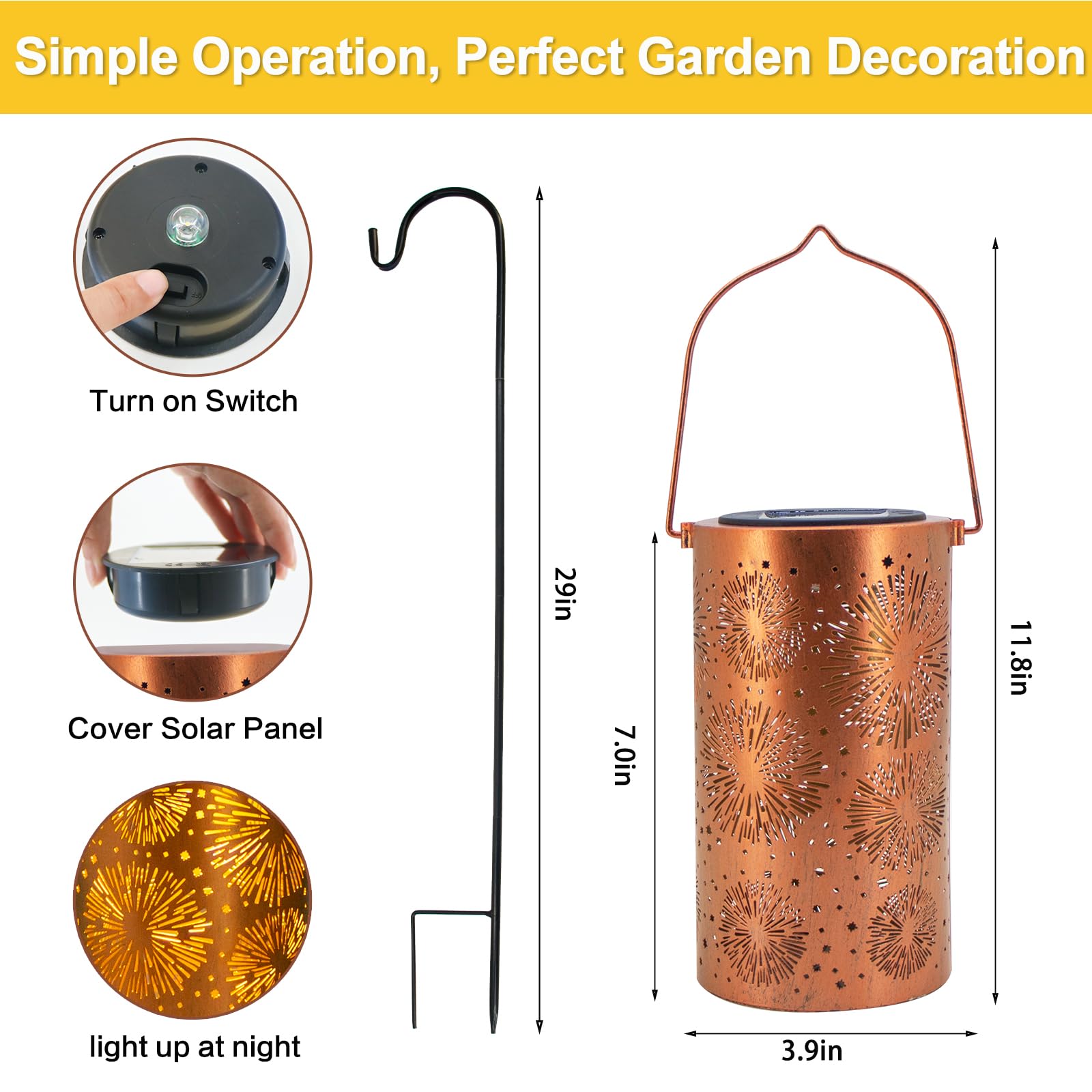 Dibieecn 2 Pack Fireworks Solar Gardening Gifts Lanterns, Garden Decor For Outside, Pattern Solar Decorative Lights Waterproof,