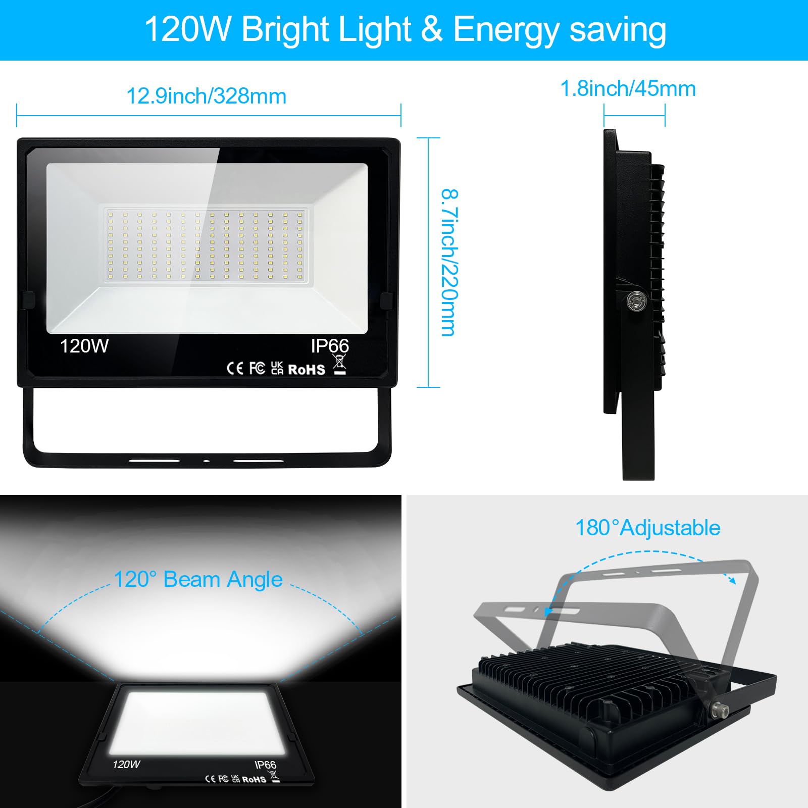 Lolpetik 80W Led Flood Lights 3 Pack, 28500Lm, Ip66 Waterproof, Daylight White, Outdoor Security