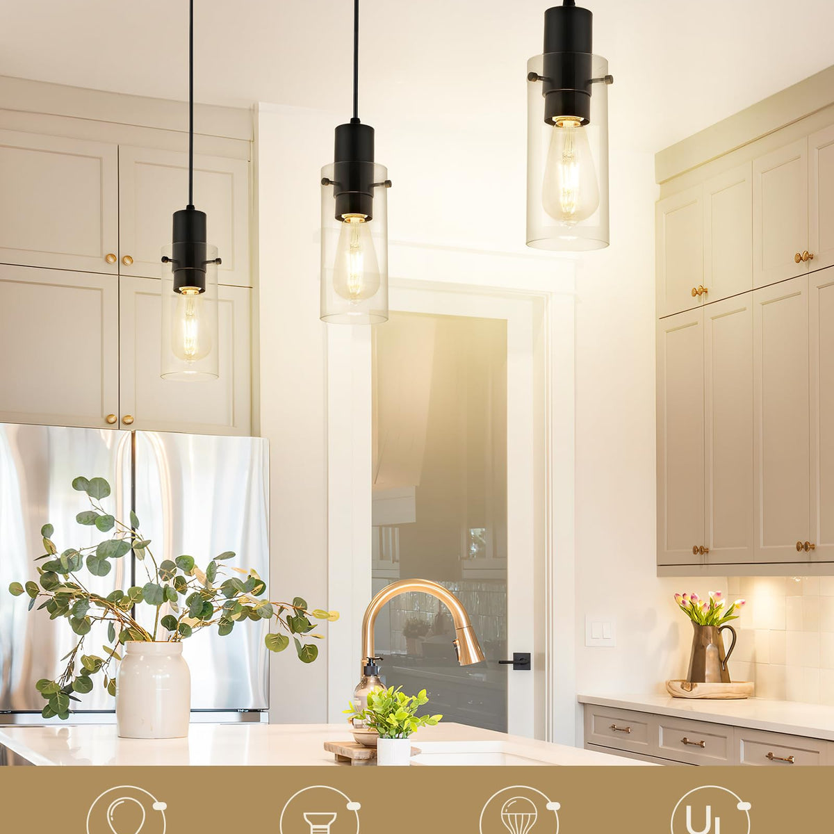 Emak 2 Pack Black Pendant Light Fixtures, Mini Pendant Lighting with ...