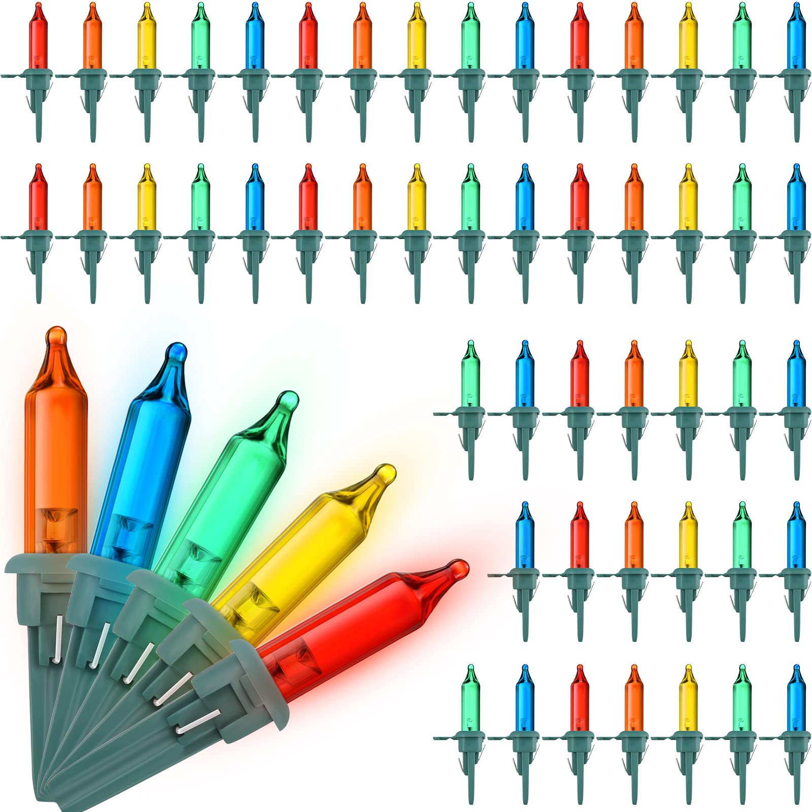 Riakrum 50 Pcs Christmas Replacement Mini Light Bulb 3 Volt 0.06 Watt Christmas Tree LED Light Bulbs Multiple Colors Xmas Lights