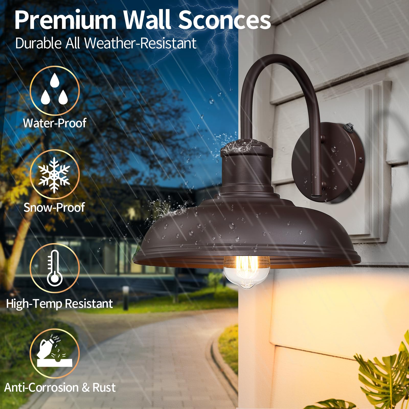 Myhxq 12'' Dusk To Dawn Outdoor Gooseneck Barn Light, 2-Pack Outdoor Wall Sconce Farmhouse Exterior Light Wall Lighting Fixture