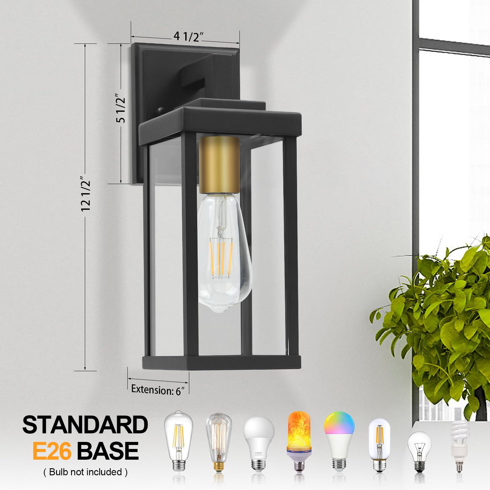 Alvime Outdoor Wall Lights, Waterproof Exterior Lanterns, Black Twin Pack For Entryway & Patio