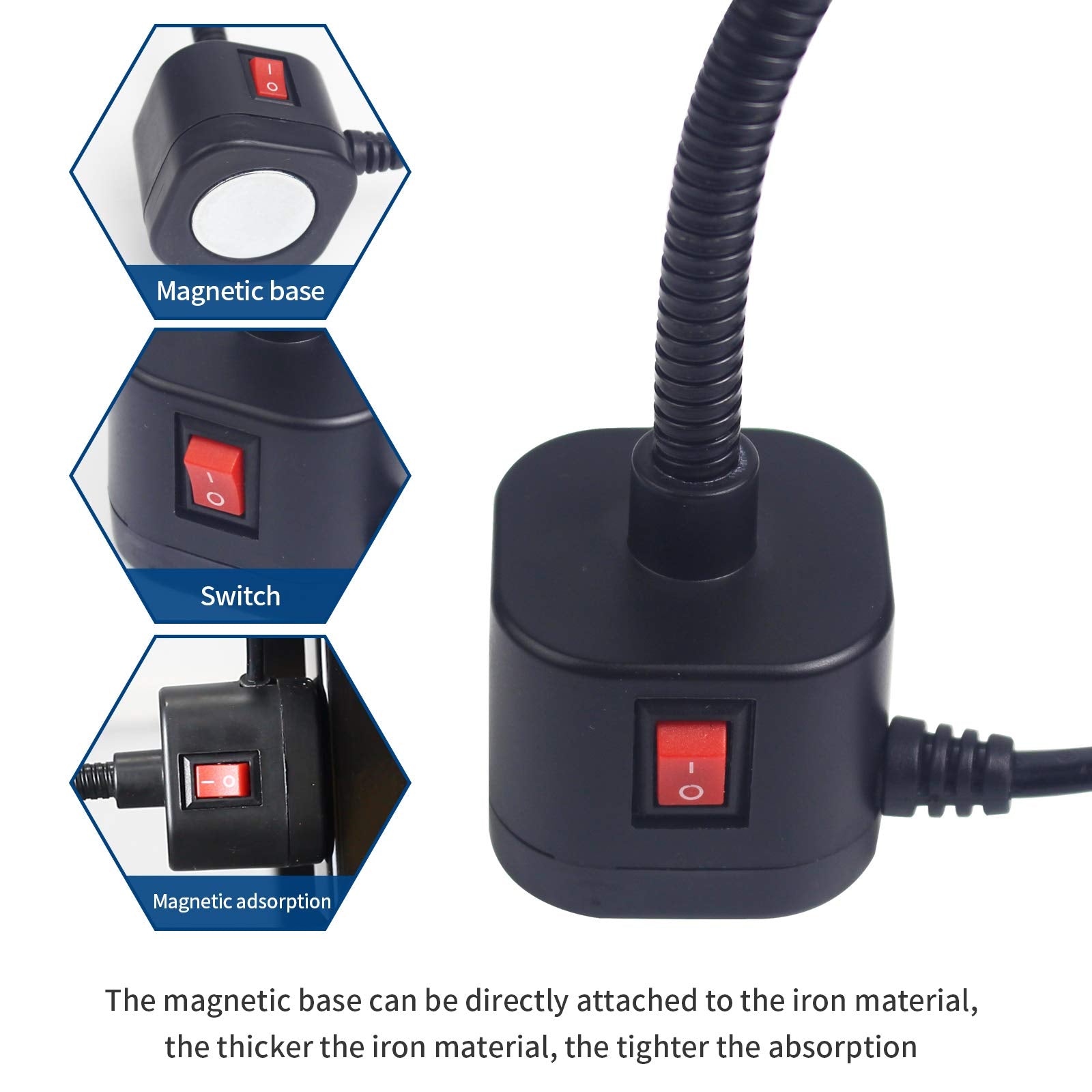 S SHUN CAN DA LED Magnetic Work Light, 500 Lumens, 300mm Flexible Gooseneck, ABS, Black, Model 6101