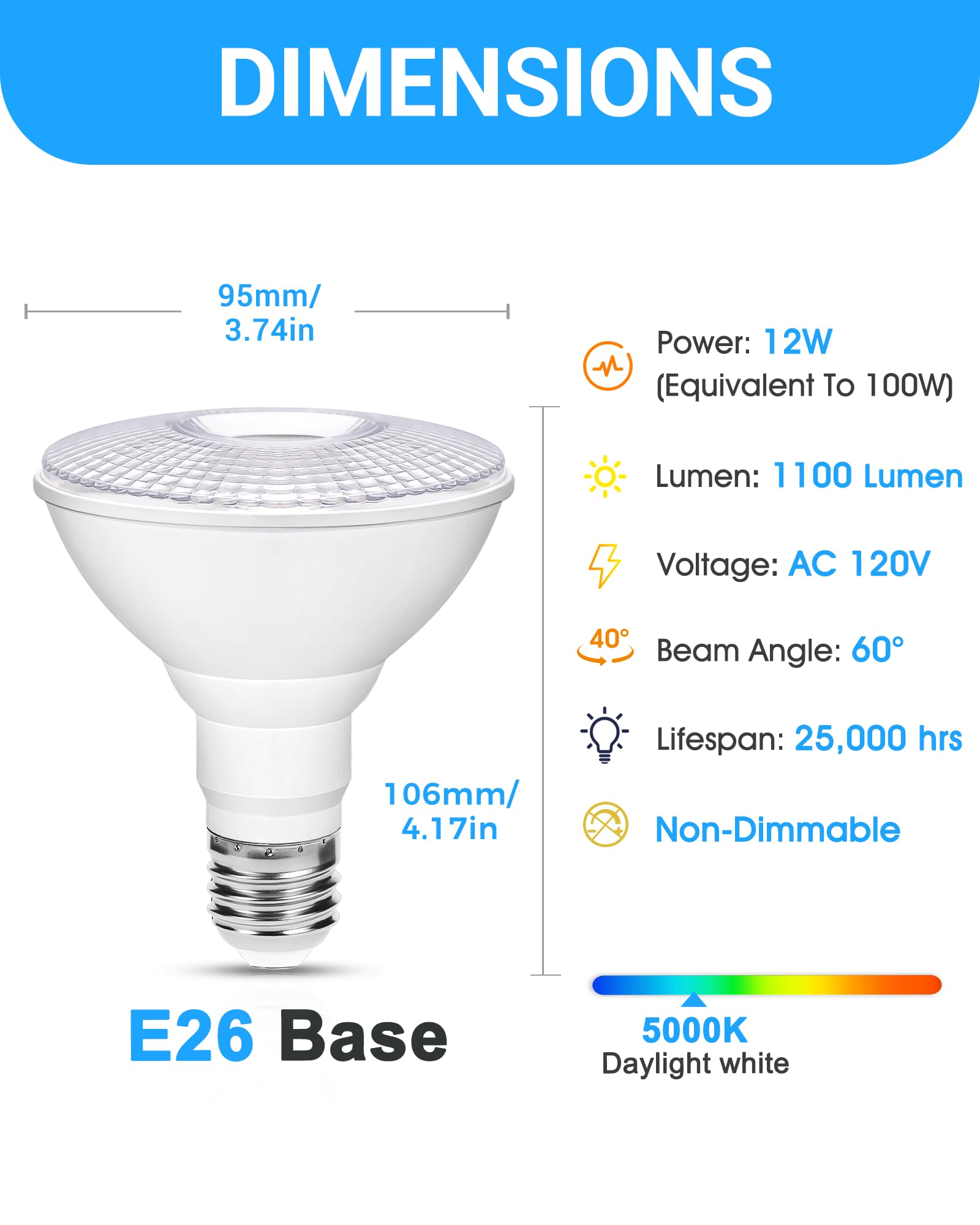 Flaspar 2 Pack Par30 Led Flood Light Bulb Outdoor  12W 100W Equivalent Spotlight  1100Lm Dimmable Track Lighting E26 5000K Daylihgt White Led Flood Bulbs For Security Recessed Bulb