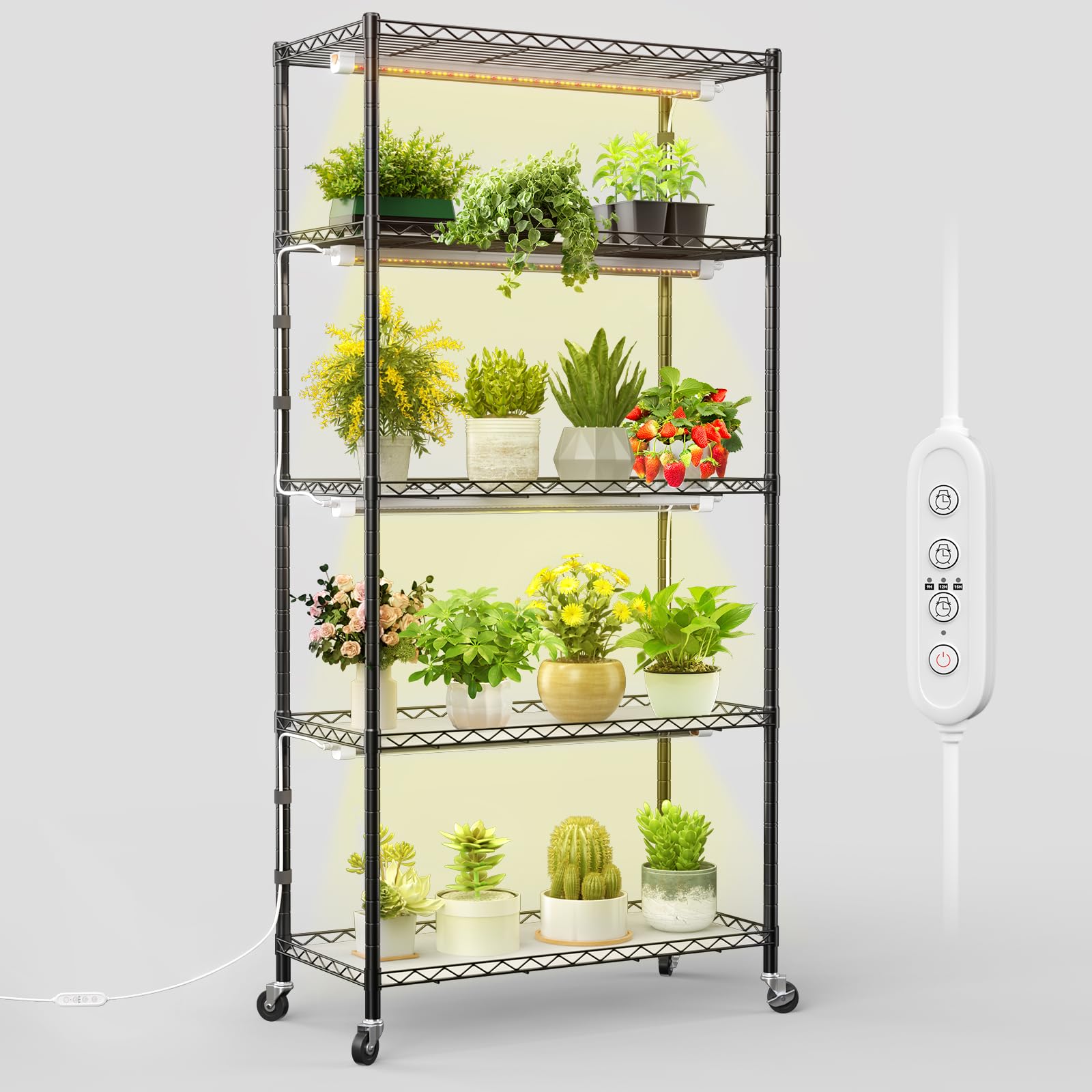 FREELICHT Plant Stand with Grow Light, 5 Tier Adjustable Plant Shelf with 4-Pack 30W LED Grow Lights, 2FT 5000K Full Spectrum Pl