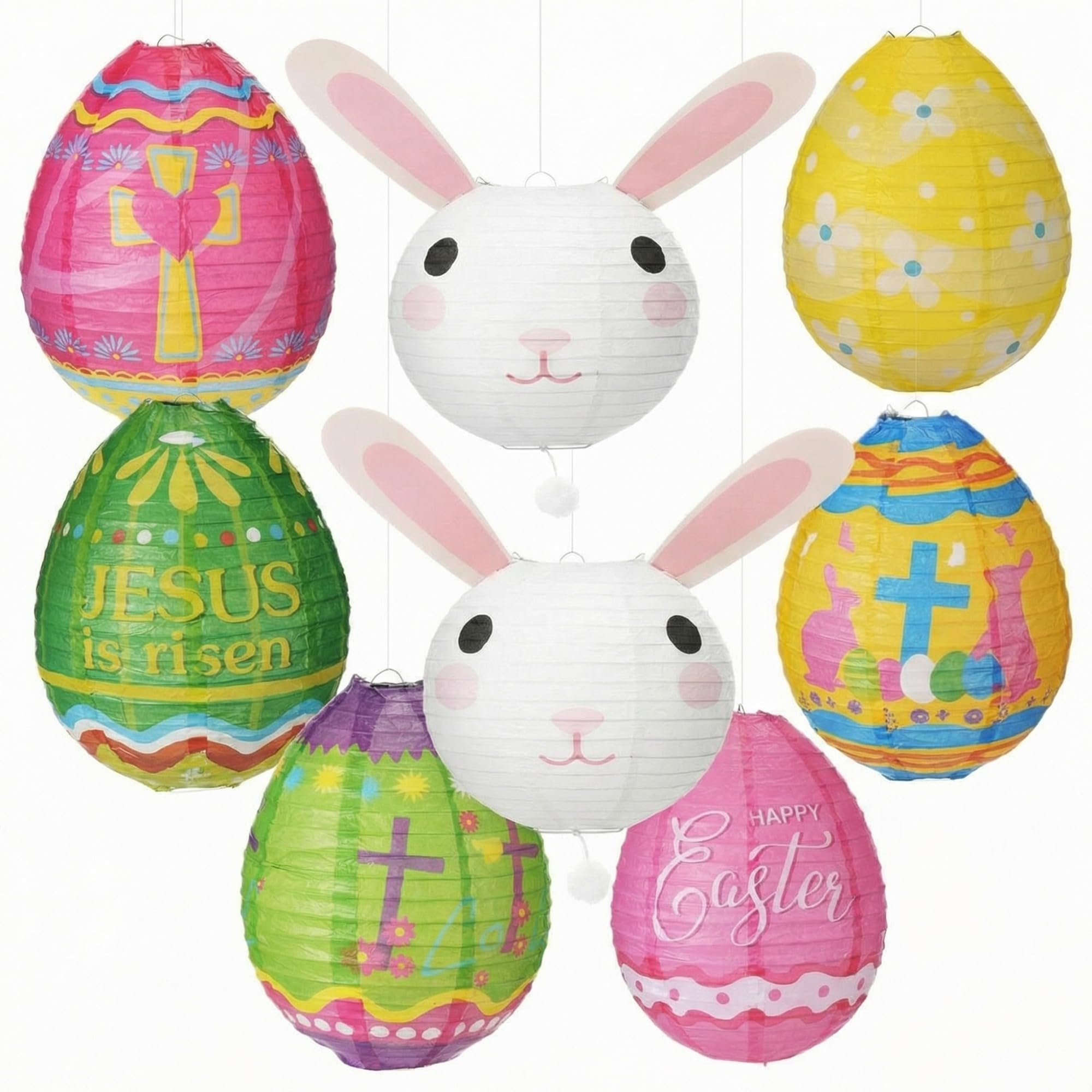 Wenqik 8 Pcs 10 Inches Easter Party Decorations Paper Lanterns Eggs Bunny Paper Lanterns Rabbit Easter Ceiling Hanging Decoratio