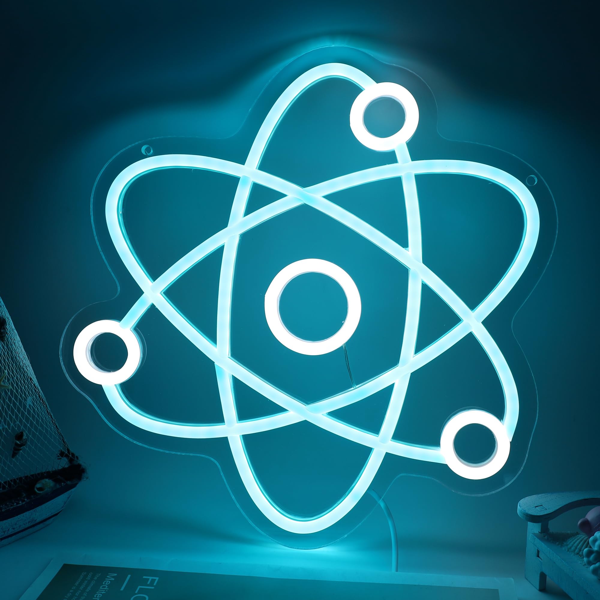 Atomic Neon Sign, Molecule Neon Sign,Science Neon Sign, Dna Neon Sign, Atomic Neon Light Sign, Laboratories Neon Sign, Neon Science Decor, Electrons Orbits Led Sign for Wall Decor Game Room Man Cave kids Room Decor Classroom Decor Gifts 12*14.4 Inch