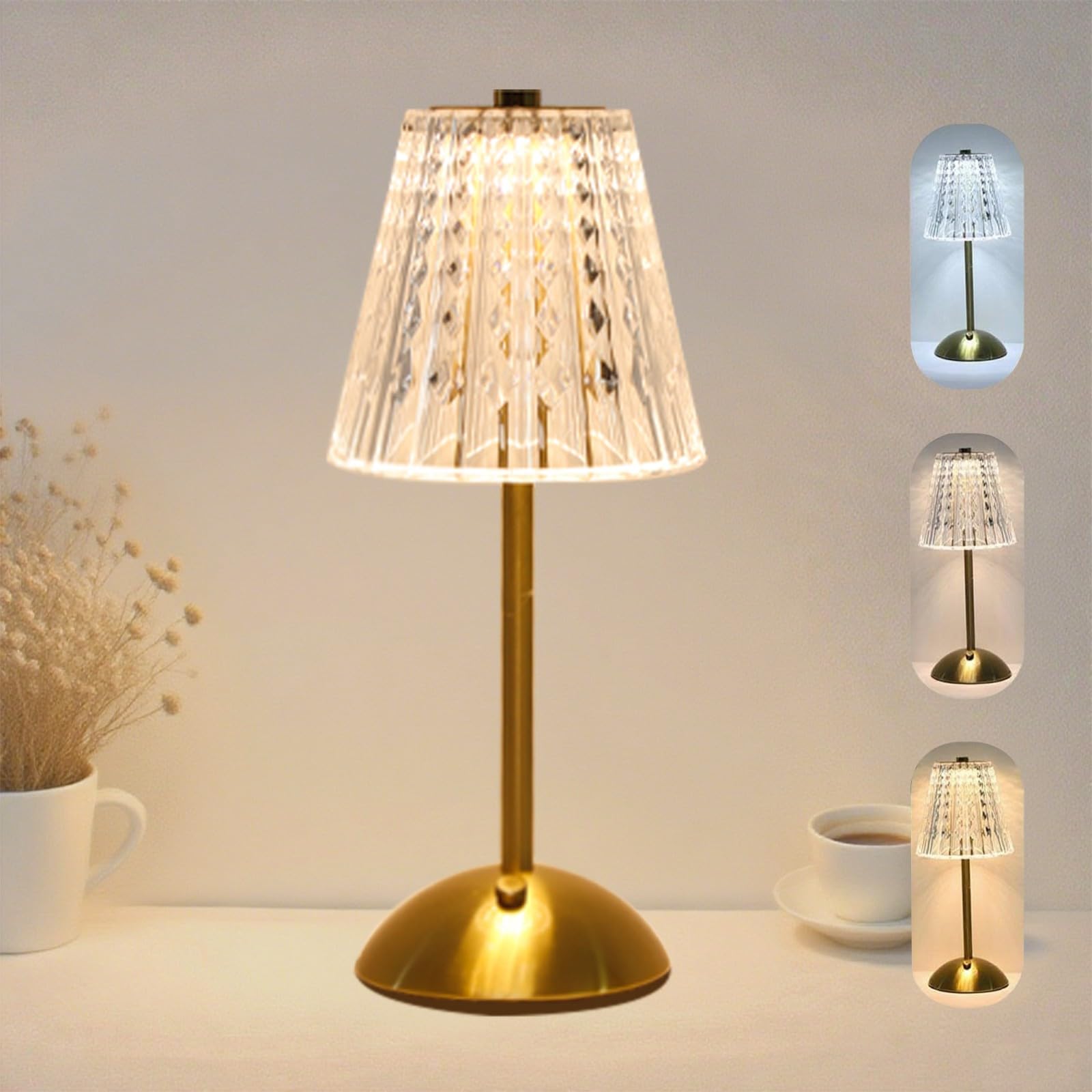 LCZYUYU Crystal Table Lamp  5000mAh Rechargeable Battery Lamp with Touch Control  3 Color Temperatures  Dimmable Brightness  Matte Aluminum Light for Bedroom/Bar/Kitchen/Outdoor  Gift for Home D?cor