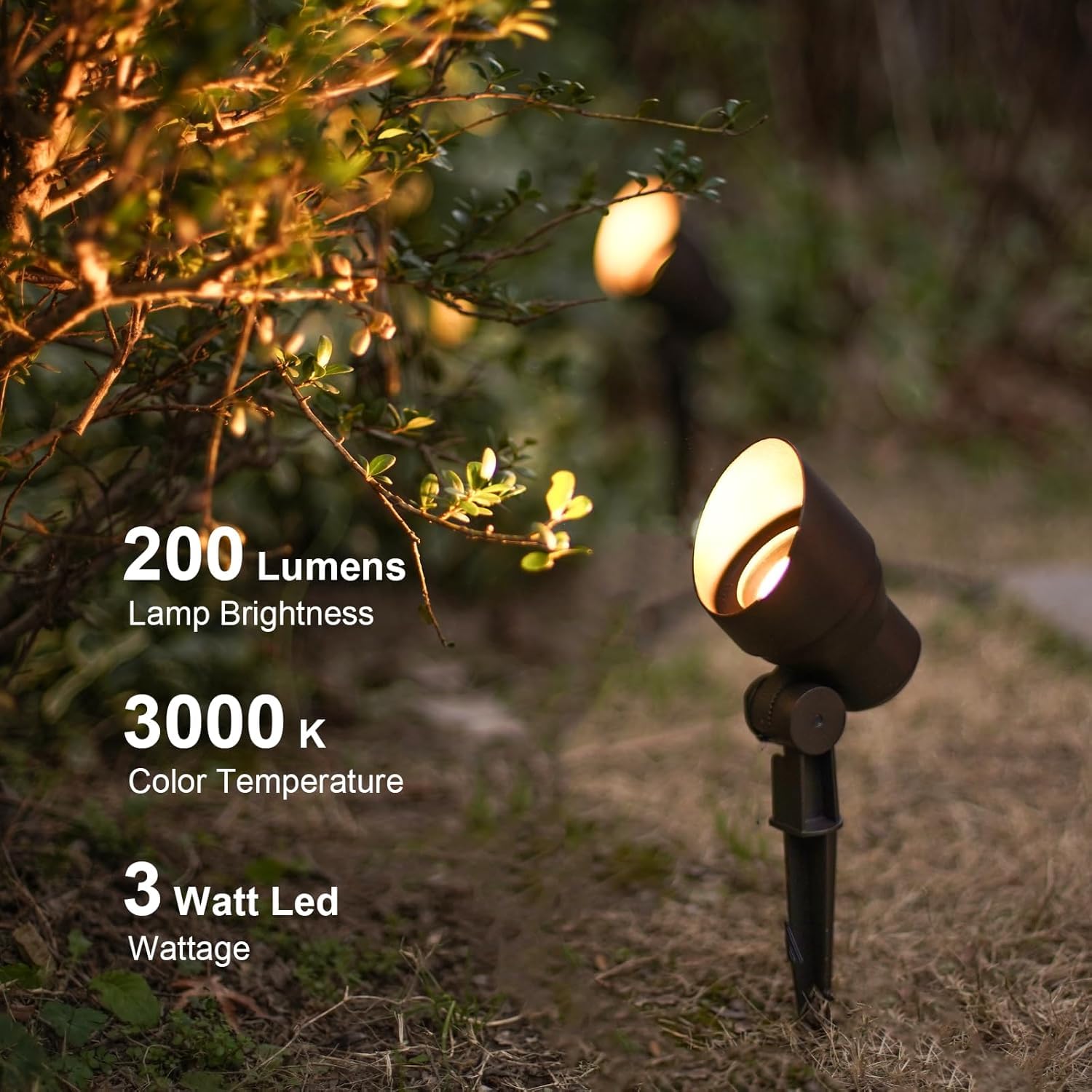 Goodsmann Landscape Lighting 2Pk Low Voltage Landscape Flood Lights 3W Led 200 Lumen Outdoor Spotlight 3000K Warm White Replaceable Led Bulbs Outside Hardwired Lighting With Metal Stakes