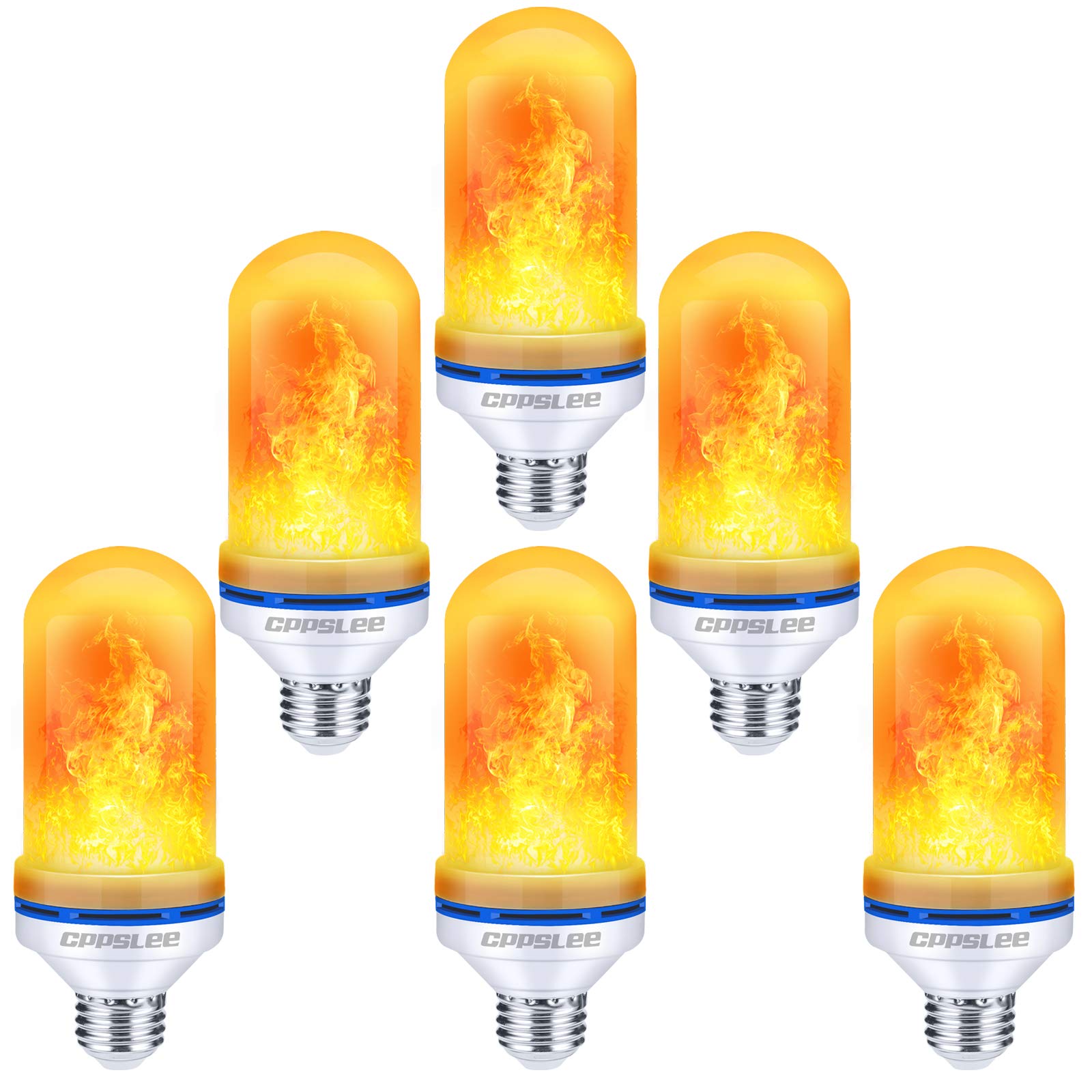 CPPSLEE LED Flame Light Bulbs, 4 Modes, E26 Base, 6 Pack, Yellow, Halloween Decorations, Indoor/Outdoor Use