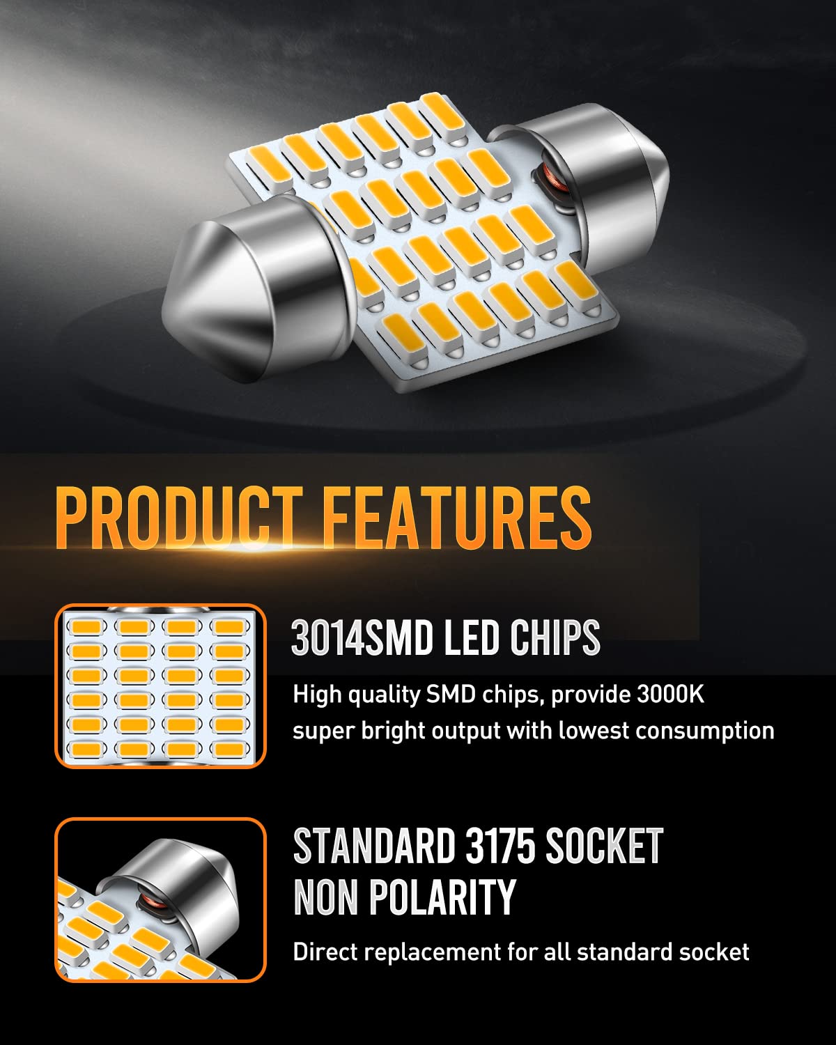 LUYED DE3175 LED Bulbs Warm White Canbus Error Free 1.25 inches DE3021 DE3022 3175 LED Bulbs for Interior Map Dome Lights and Li