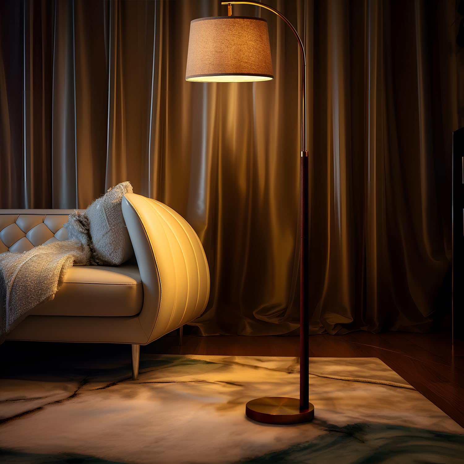 G-Safava 62.5&quot; Gold Arc Floor Lamp With Foot Switch - Industrial Reading Light For Living Room