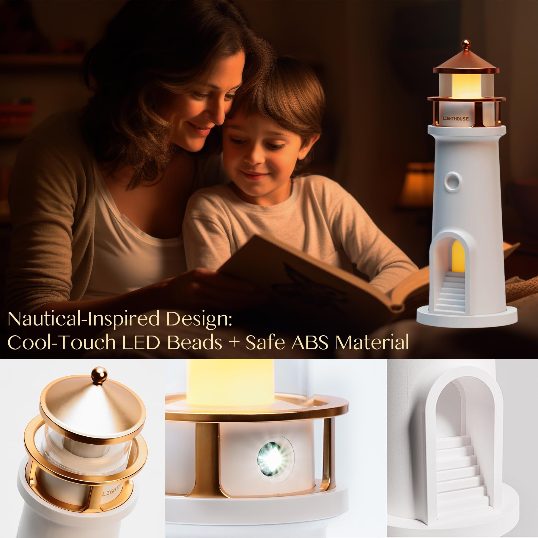 AEMYNOUZ Wireless Moon Lamp Projector Night Light, Remote Control, Dimmable, LED Table Lamp, White & Gold, Model LN-03