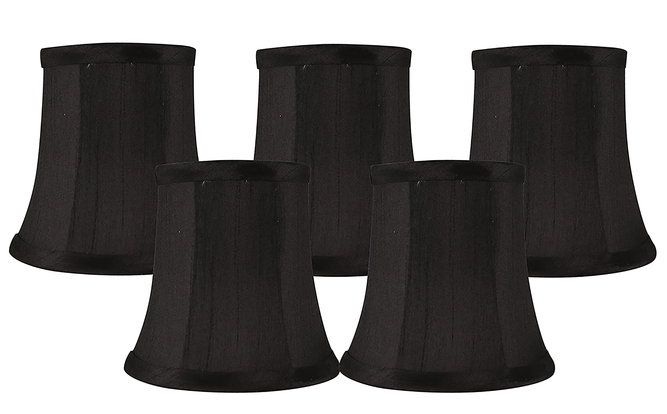 MERIVILLE Set of 5 Black Faux Silk Chandelier Lamp Shades, Softback Bell Shape, Clip-On Fitter for Candelabra Bulbs, 3.5in x 5in x