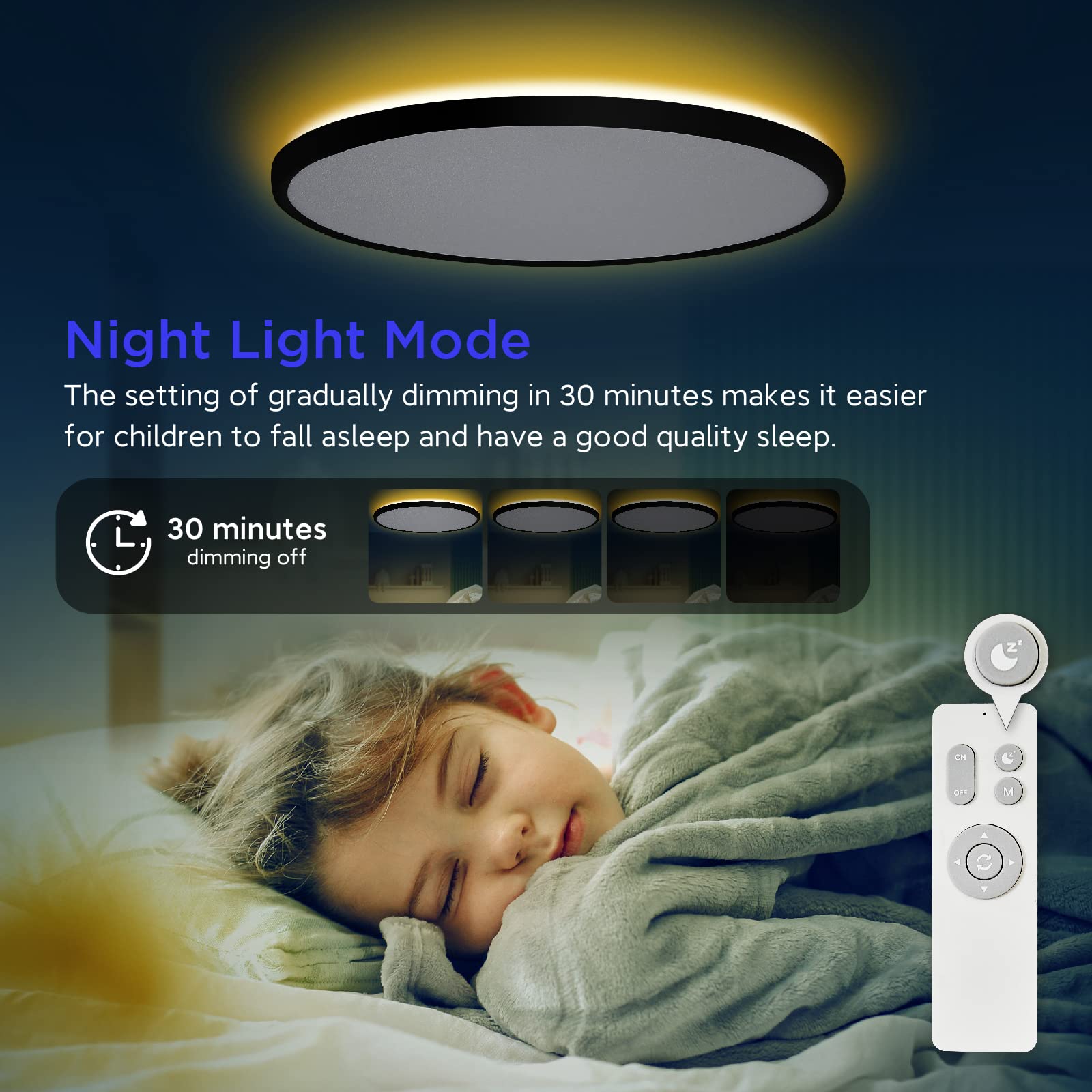 ocioc 18" Ceiling Light Fixture, 40W LED with Remote, Adjustable 3000K-6500K, Black, Model OSK460-40W-T-BKJ1
