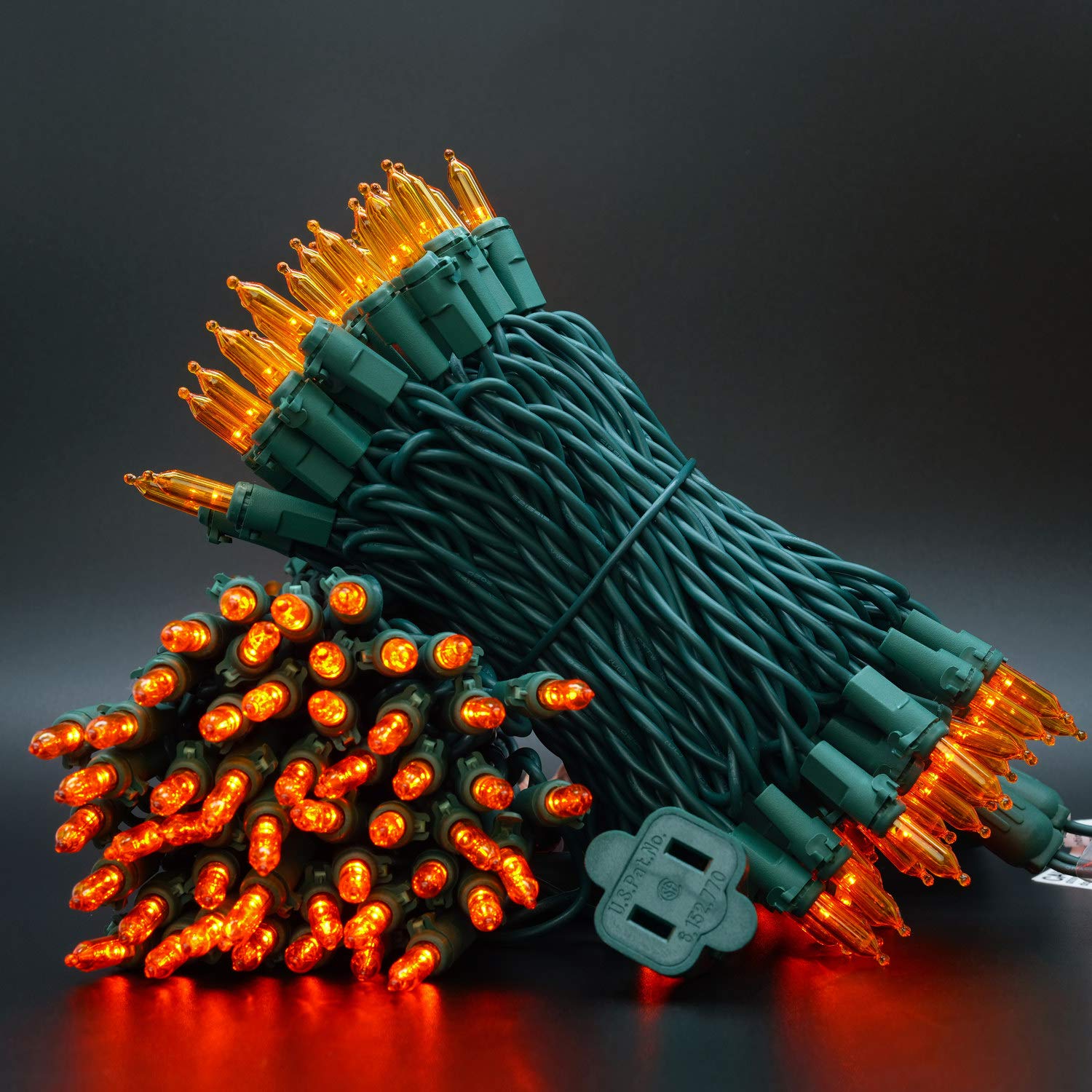 Yuletime Orange Led Christmas Lights 200 Count 50 Ft, Pack Of 2 Strands 25 Ft 100 Lights Ul Certified Halloween String Light Set